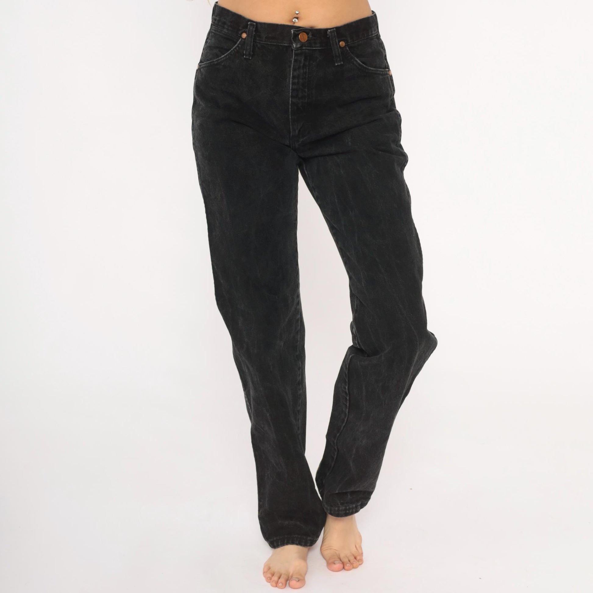 90s Wrangler Black Faded Straight Leg High Rise Jeans Cotton Small S