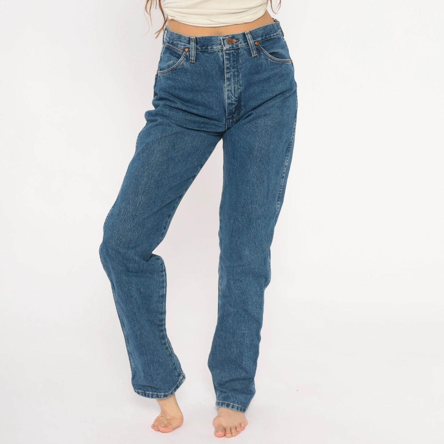 90s Wrangler High Rise Straight Leg Jeans Medium Wash Denim Small