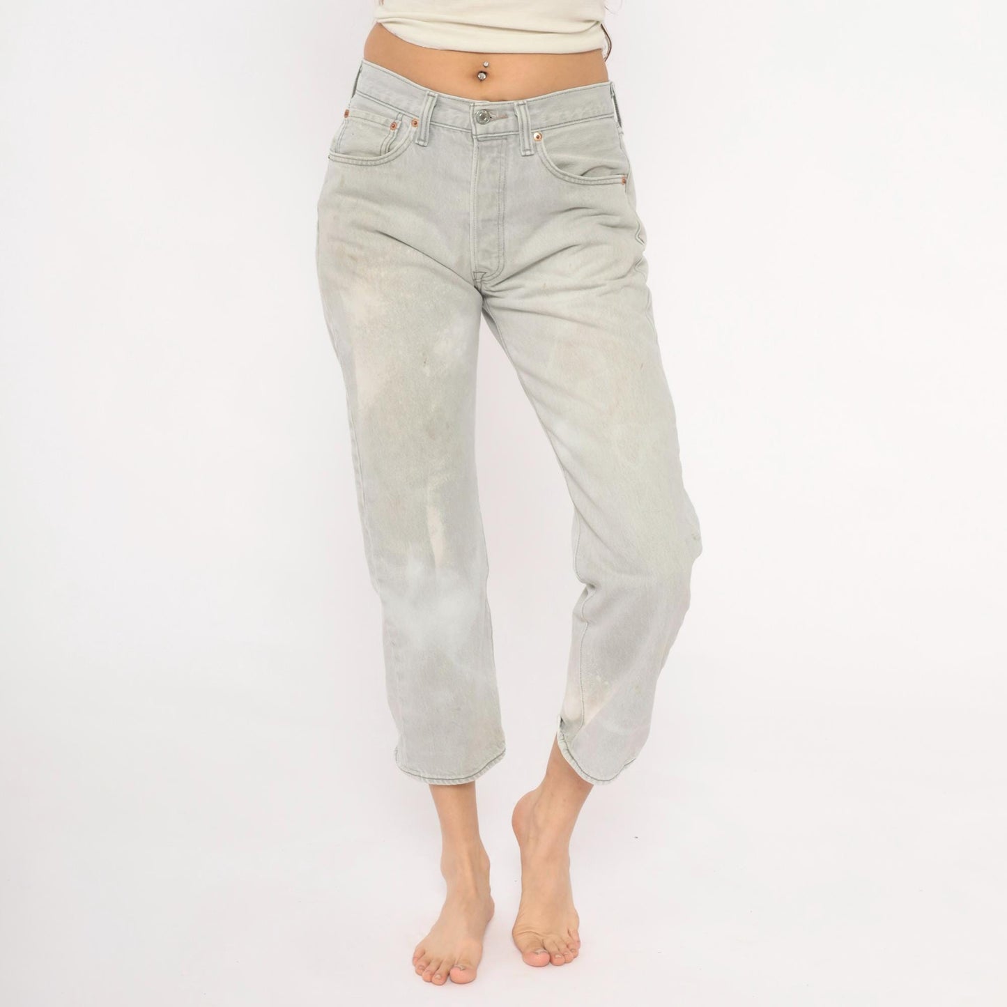 Levi's 501 2000s Light Grey Straight Leg High Rise Jeans W30