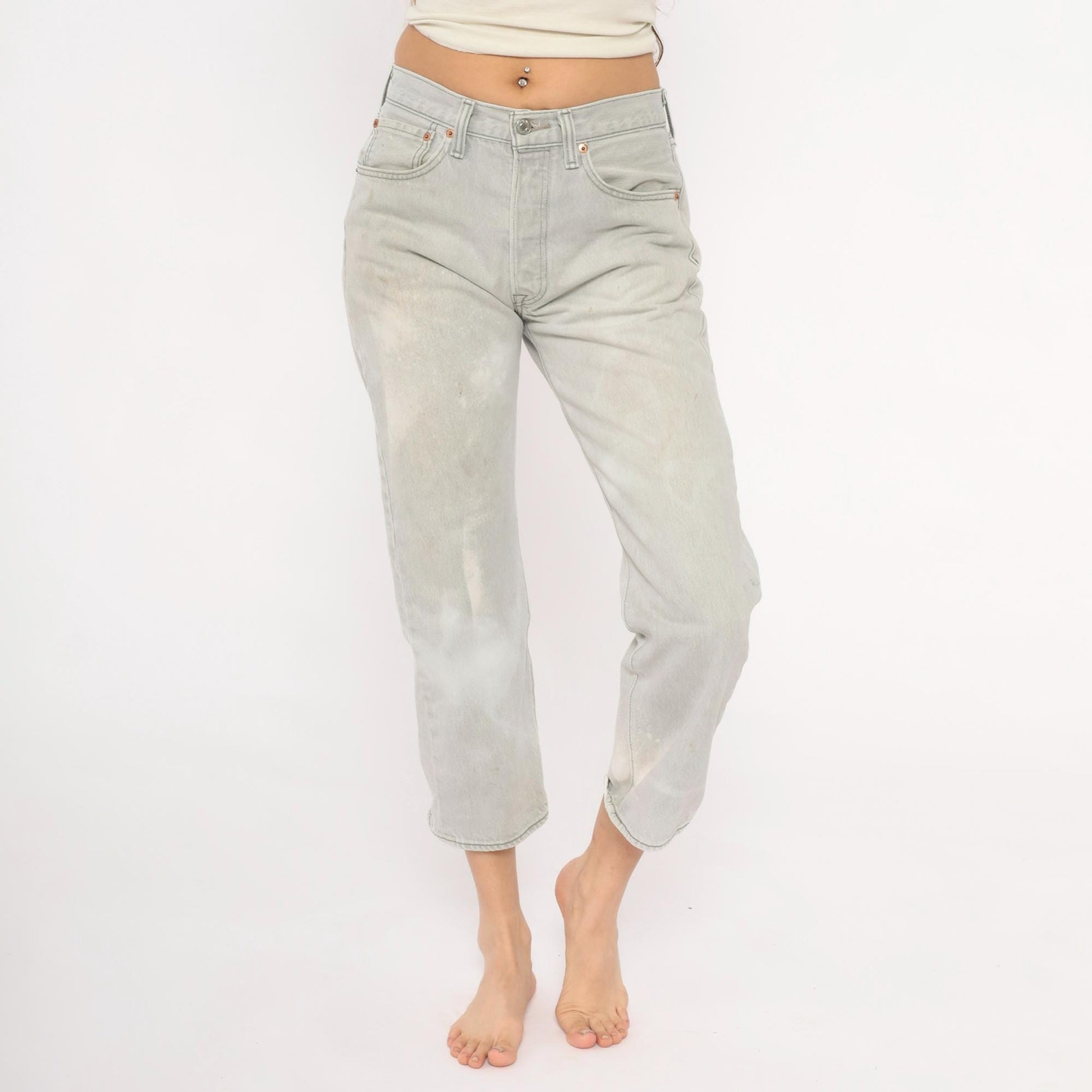 Levi's 501 2000s Light Grey Straight Leg High Rise Jeans W30