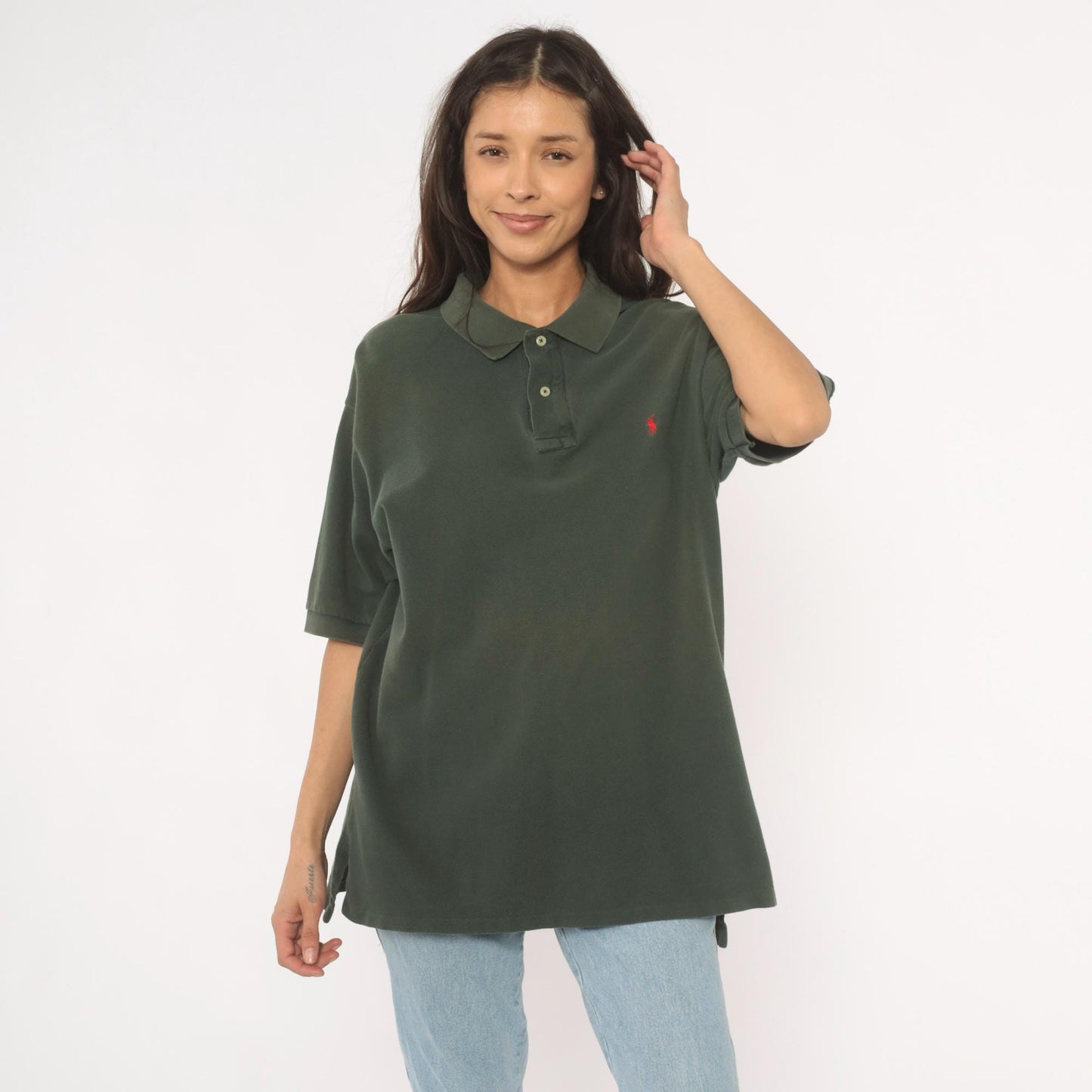 90s Polo Ralph Lauren Forest Green Cotton Pique Polo Shirt Large L