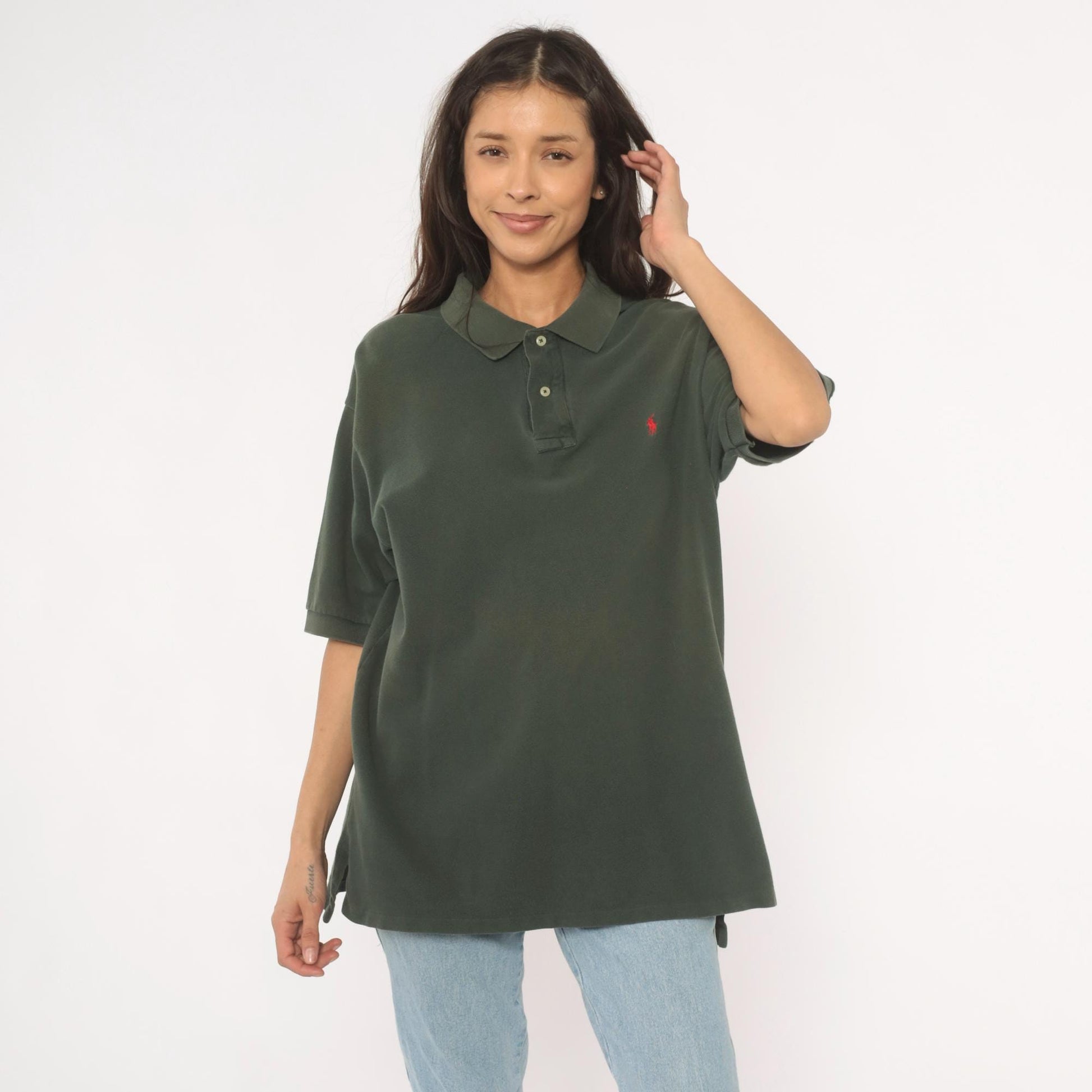 90s Polo Ralph Lauren Forest Green Cotton Pique Polo Shirt Large L