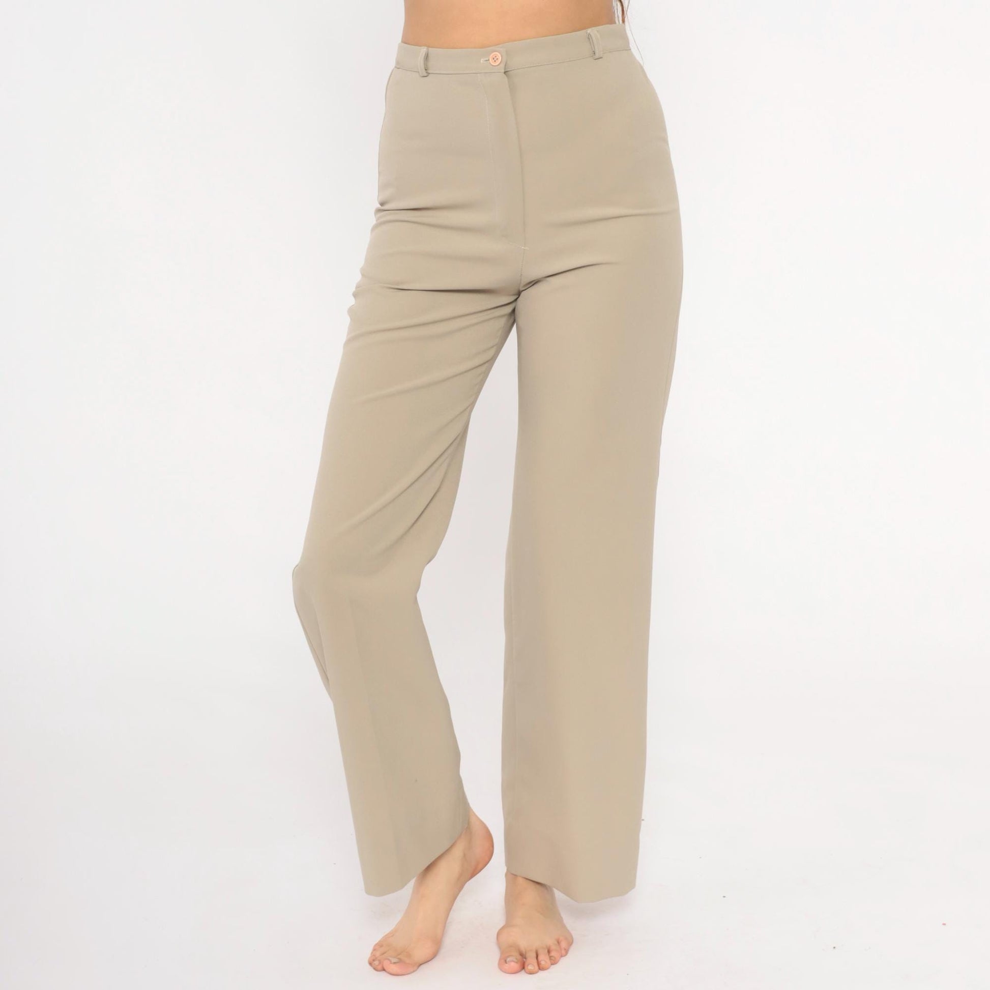 70s Rrrruss Tan Wide Leg Trousers High Waisted Straight Leg Small S
