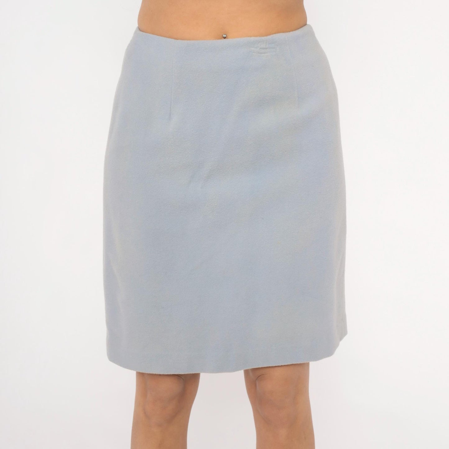 80s Precious Fibers Pencil Skirt Baby Blue Wool Cashmere High Waist Small S