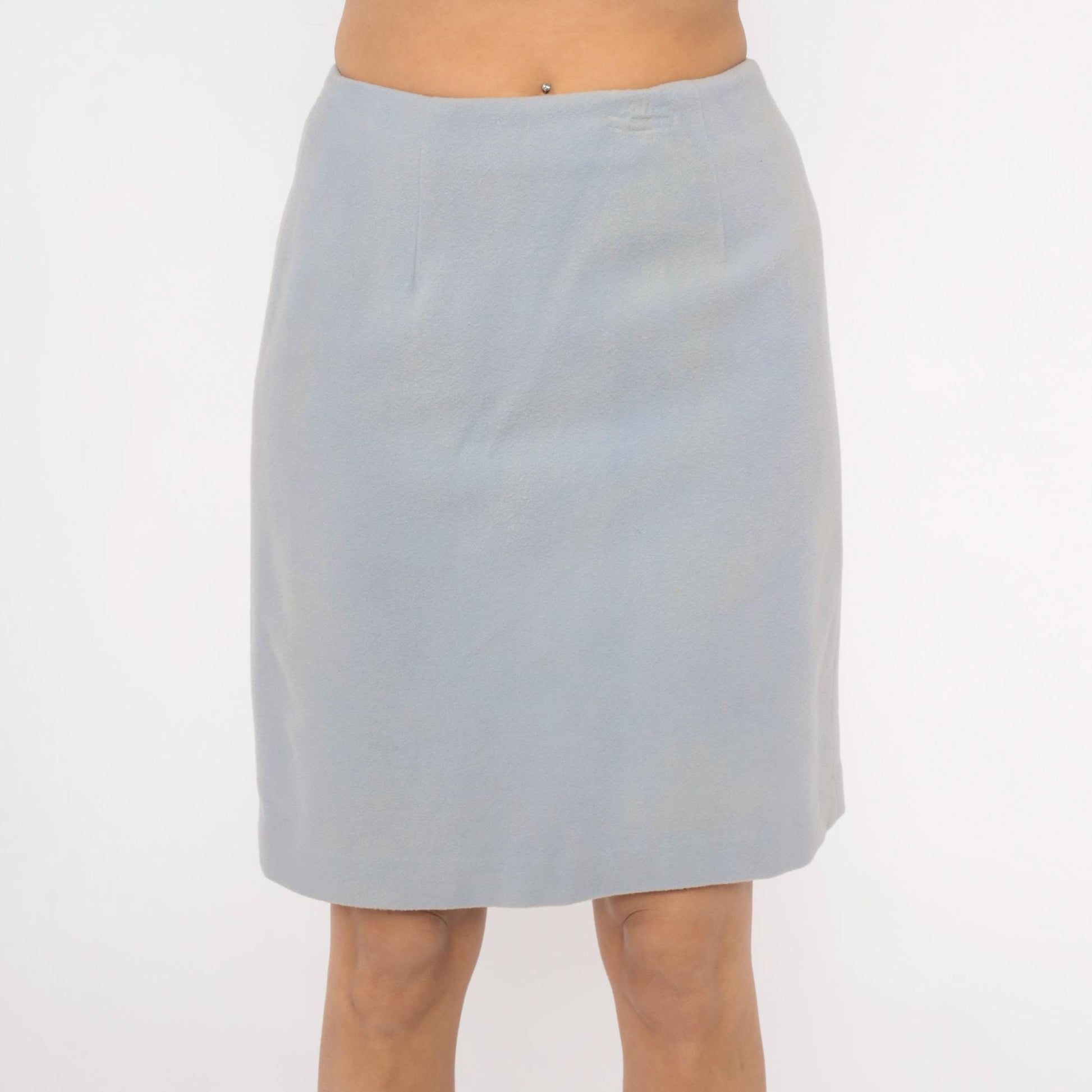 80s Precious Fibers Pencil Skirt Baby Blue Wool Cashmere High Waist Small S