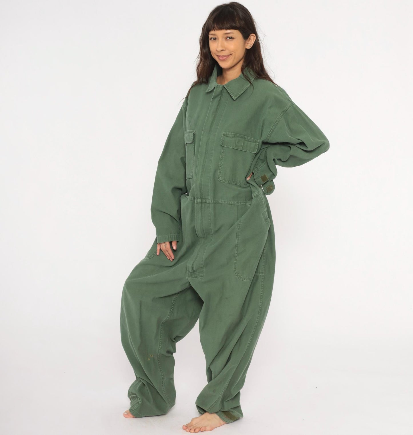 90s Equa Industries Military Coveralls Olive Drab Cotton Flight Suit XXL
