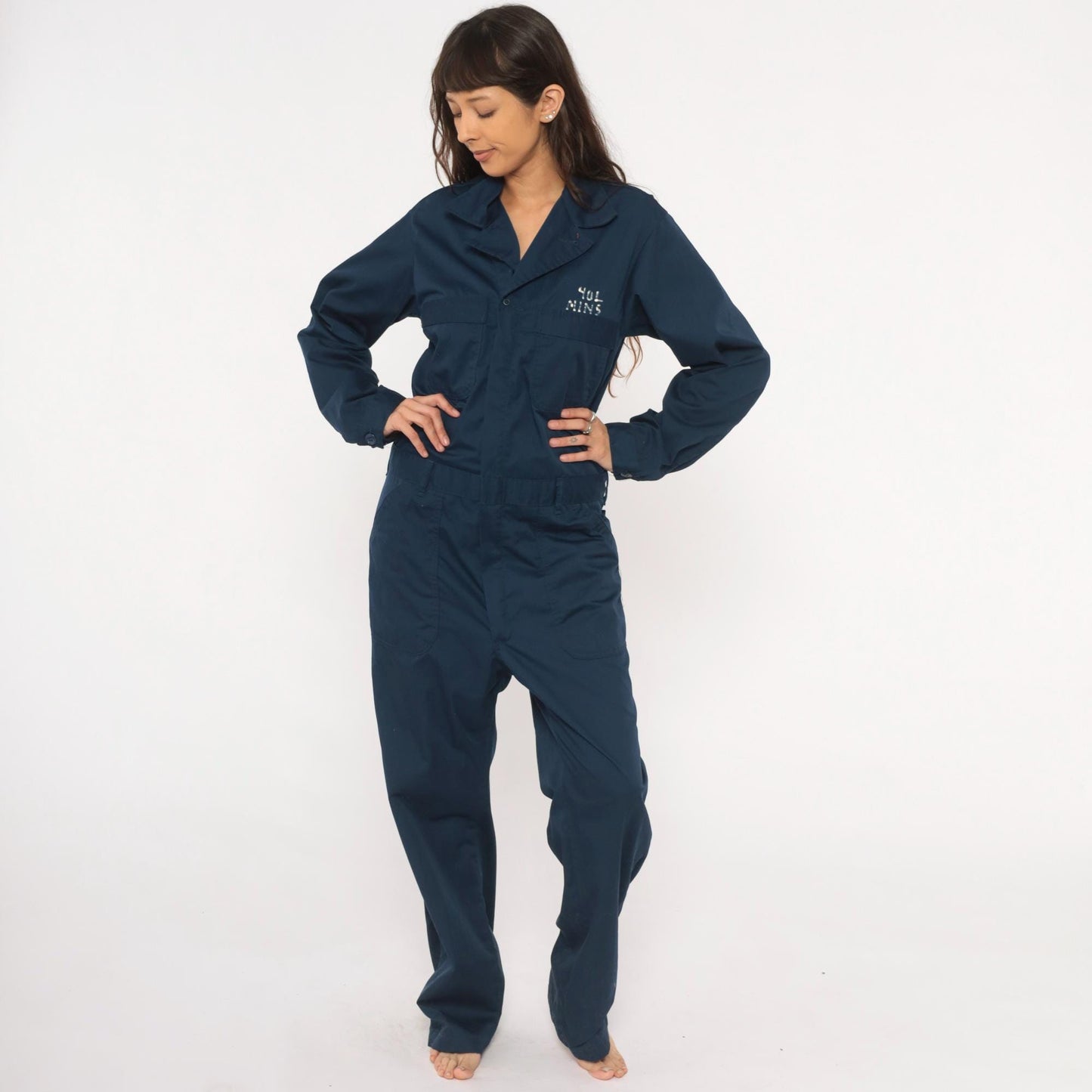 80s Formula 2 Navy Coveralls Workwear Jumpsuit Long Sleeve Cotton Blend Medium