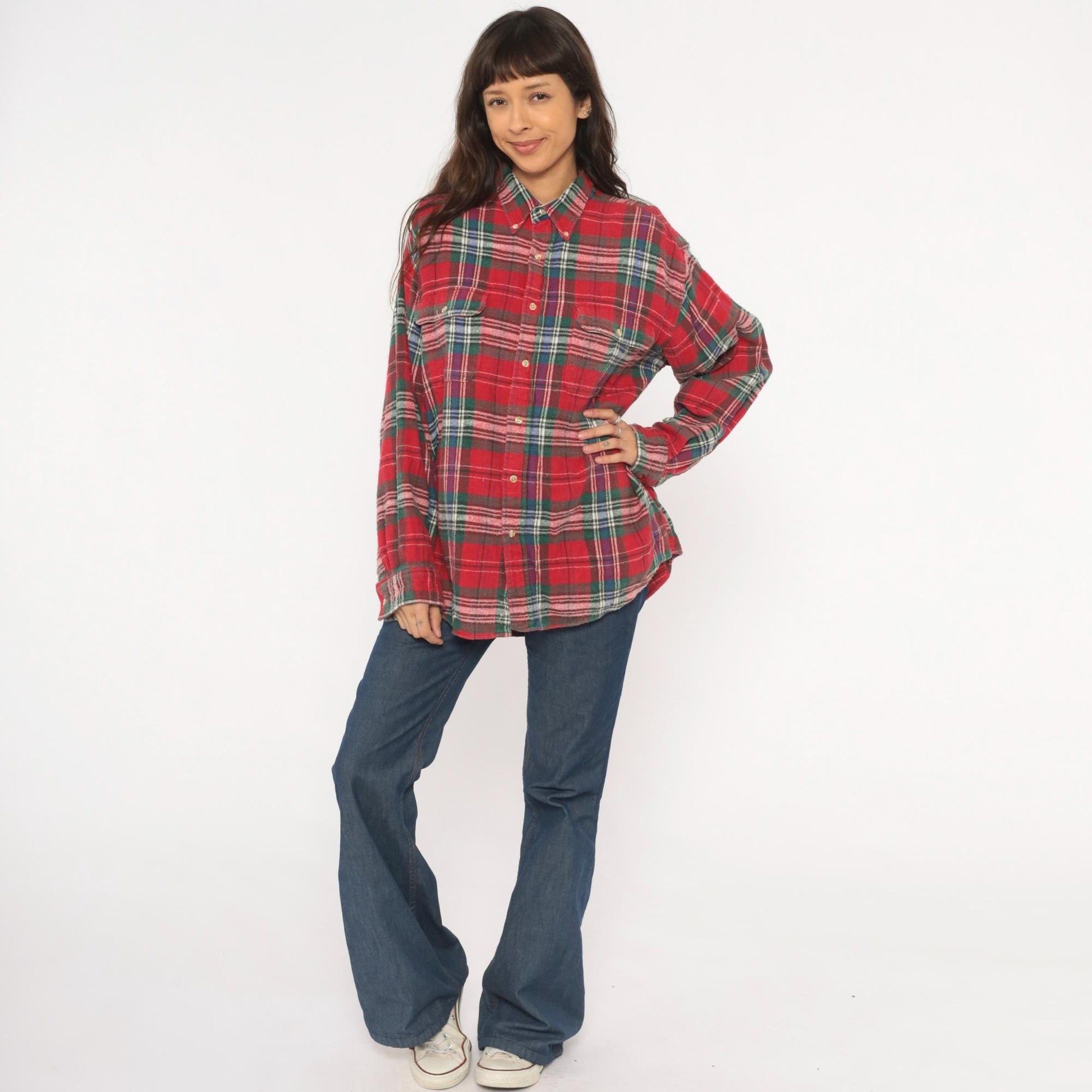 90s Claybrooke Outdoors Flannel Shirt Red Tartan Plaid Cotton Button Down Large