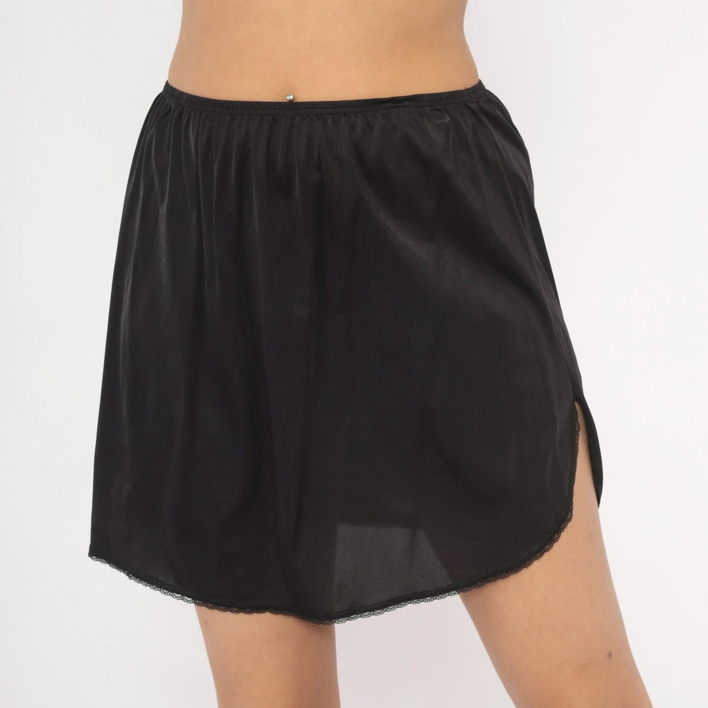 80s Vanity Fair Black Half Slip Lace Trim Mini Lingerie Large L