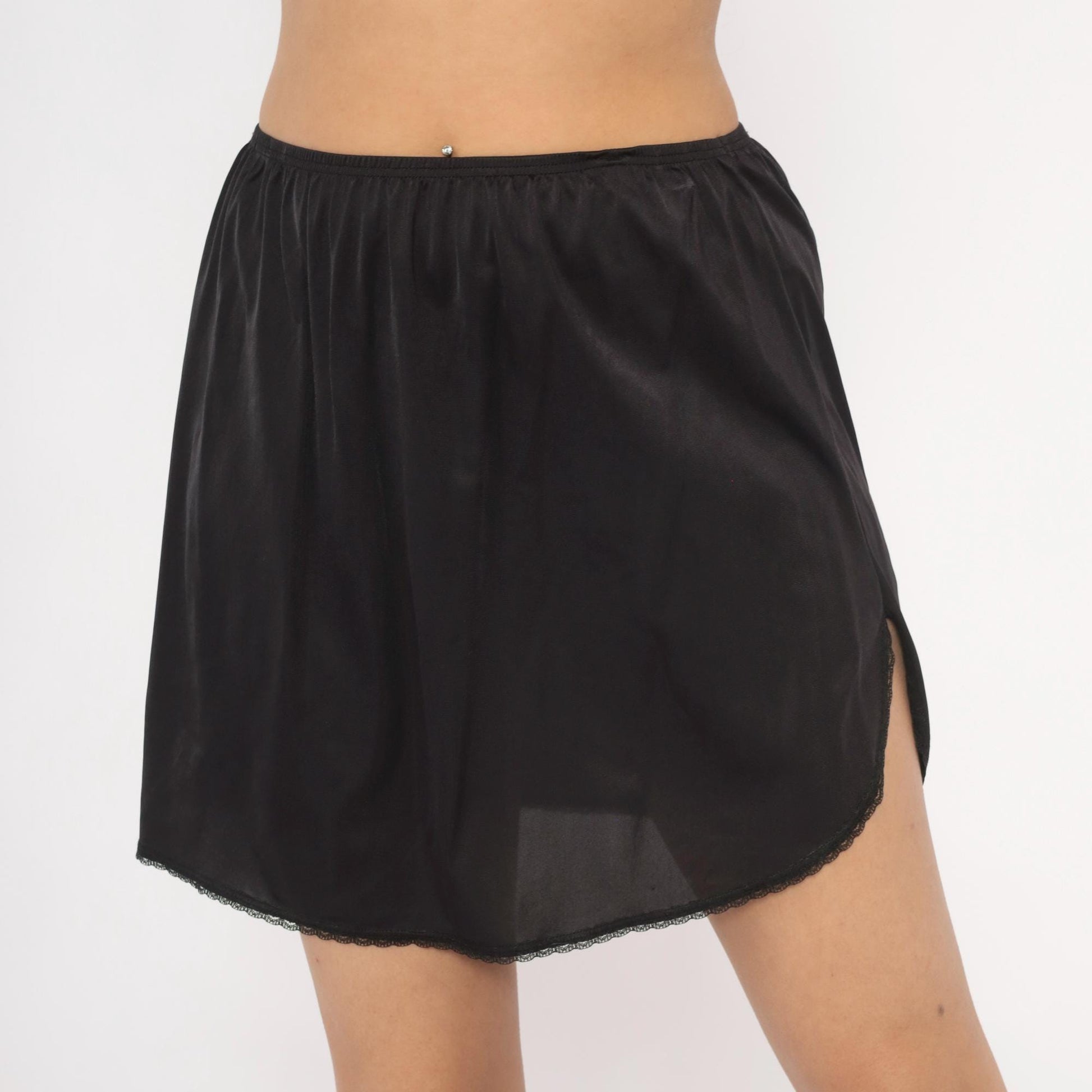 80s Vanity Fair Black Half Slip Lace Trim Mini Lingerie Large L