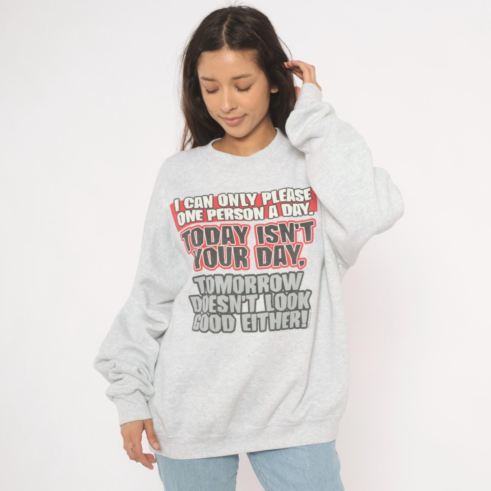90s Fruit of the Loom Graphic Sweatshirt Grey Sarcastic Quote Crewneck Extra Large XXL