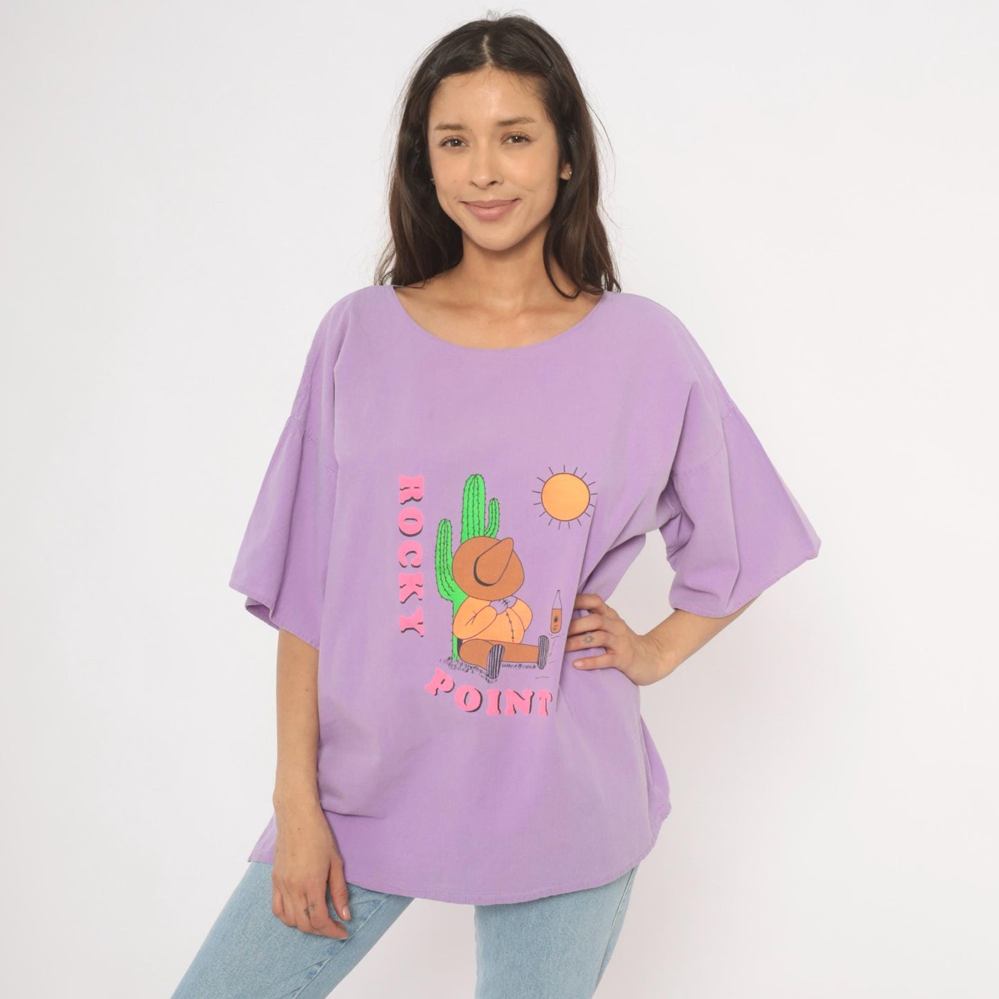 90s Rocky Point Cactus Graphic Tee Purple Lavender Desert Cowboy XL