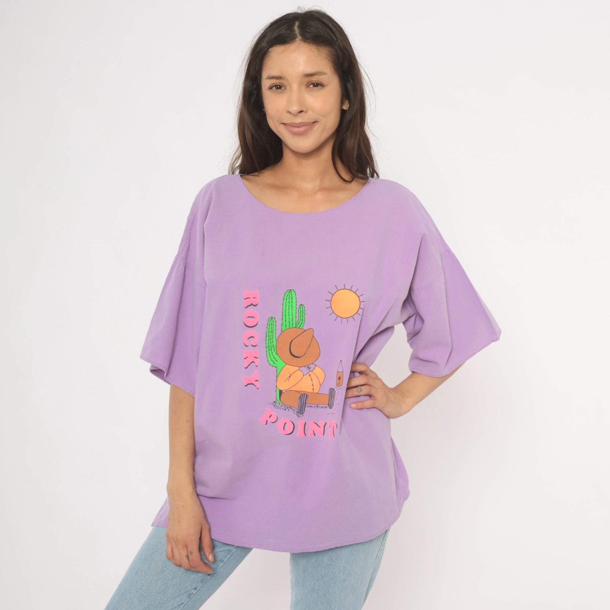 90s Rocky Point Cactus Graphic Tee Purple Lavender Desert Cowboy XL