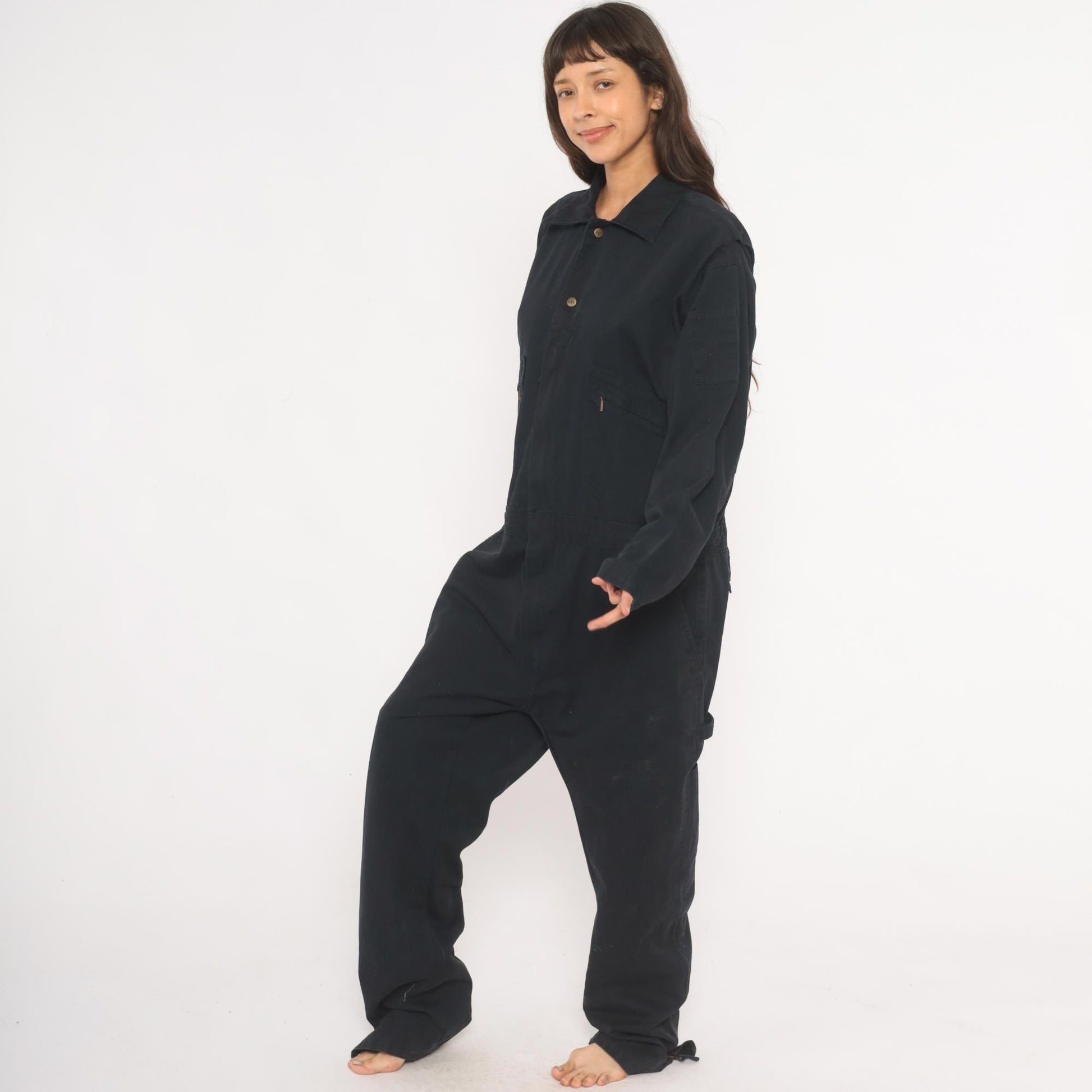 Key Navy Cotton Coveralls 90s Workwear Jumpsuit Zip Front Tall Extra Large