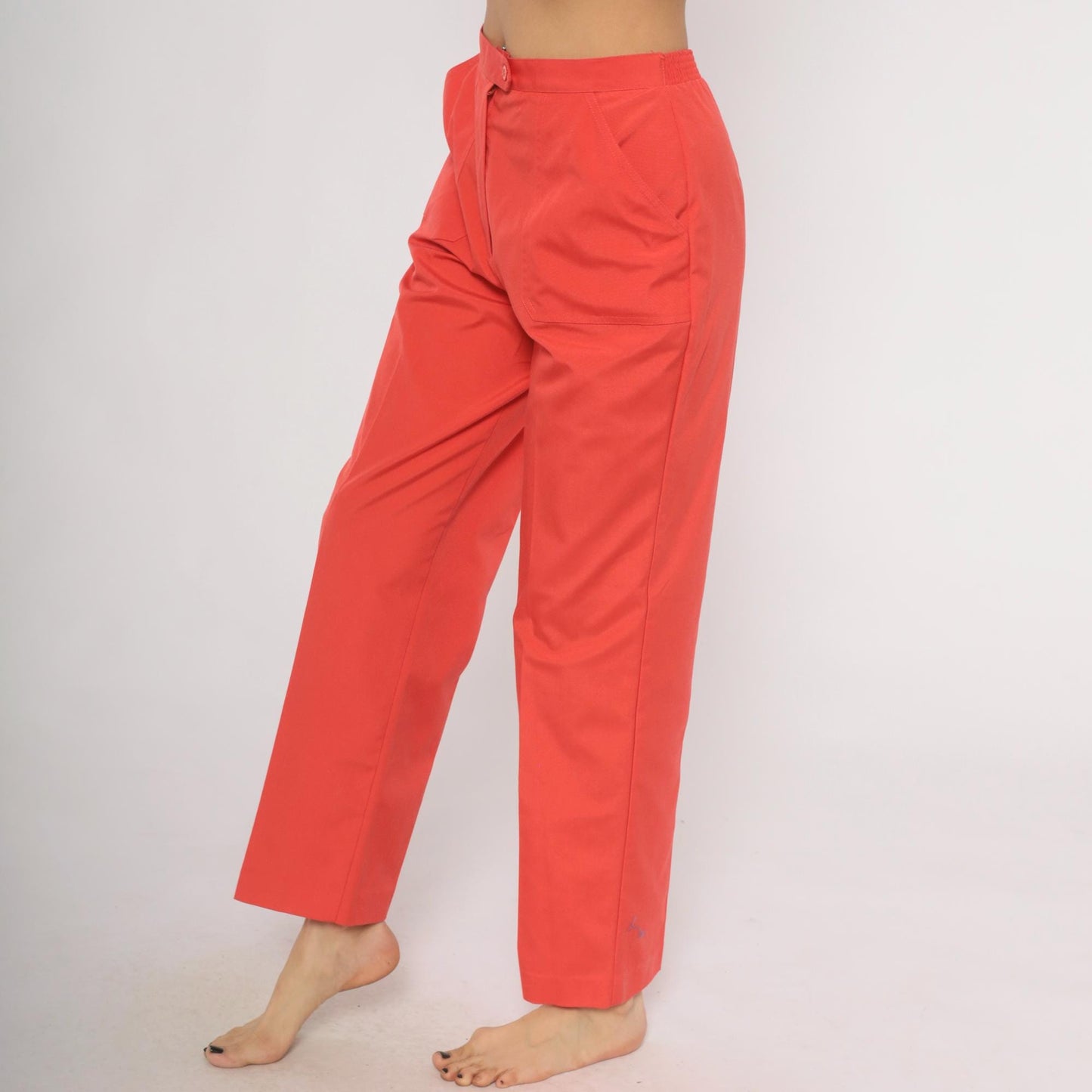 80s Koret Salmon Cotton Straight Leg Trousers High Waisted Small Medium