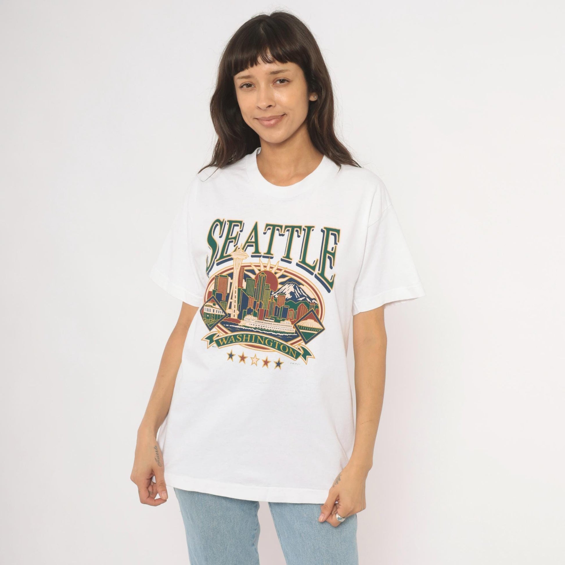 90s Seattle Washington Space Needle Graphic Tee White Cotton Large L