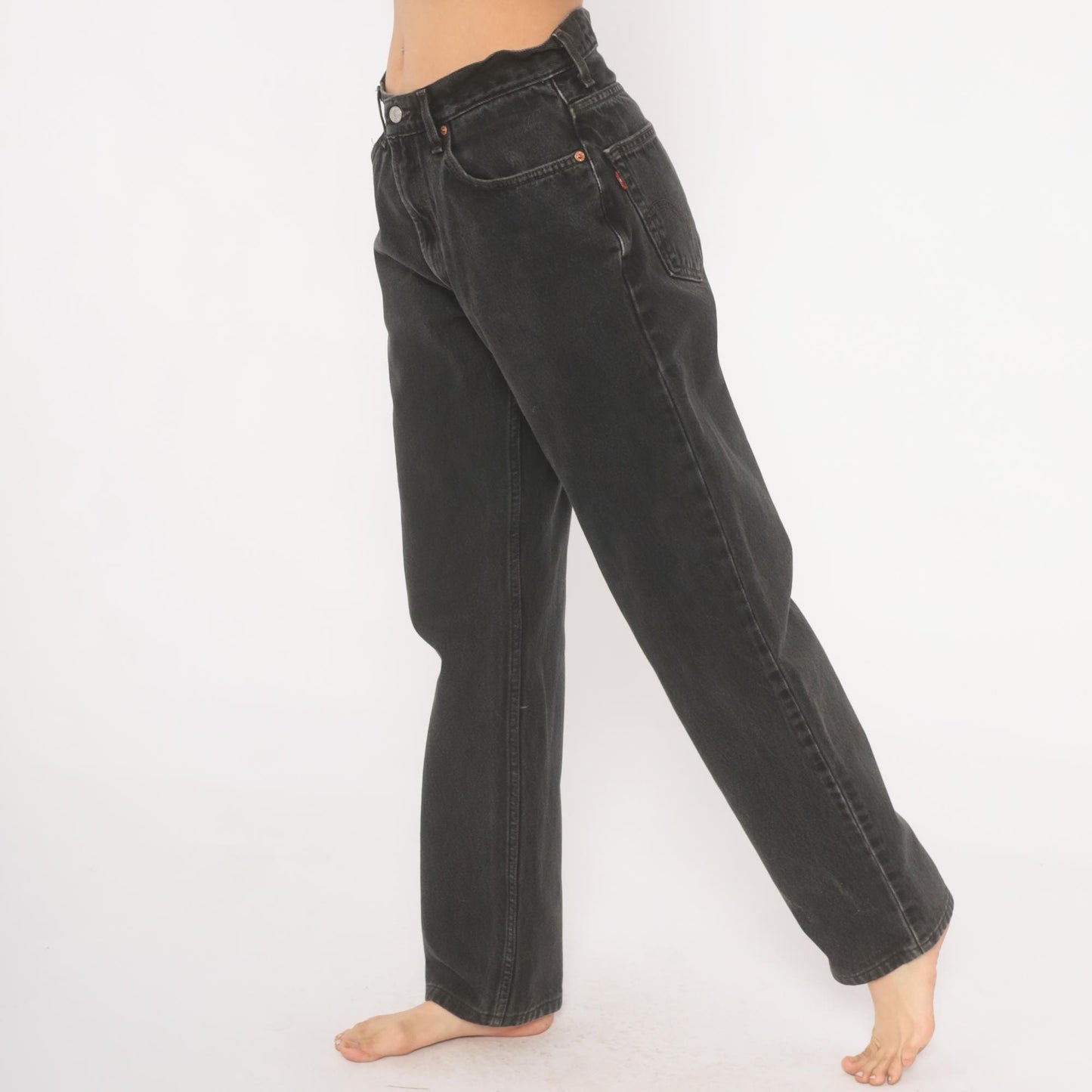 2000s Levi's 550 Faded Black High-Waisted Straight Leg Jeans 33 34