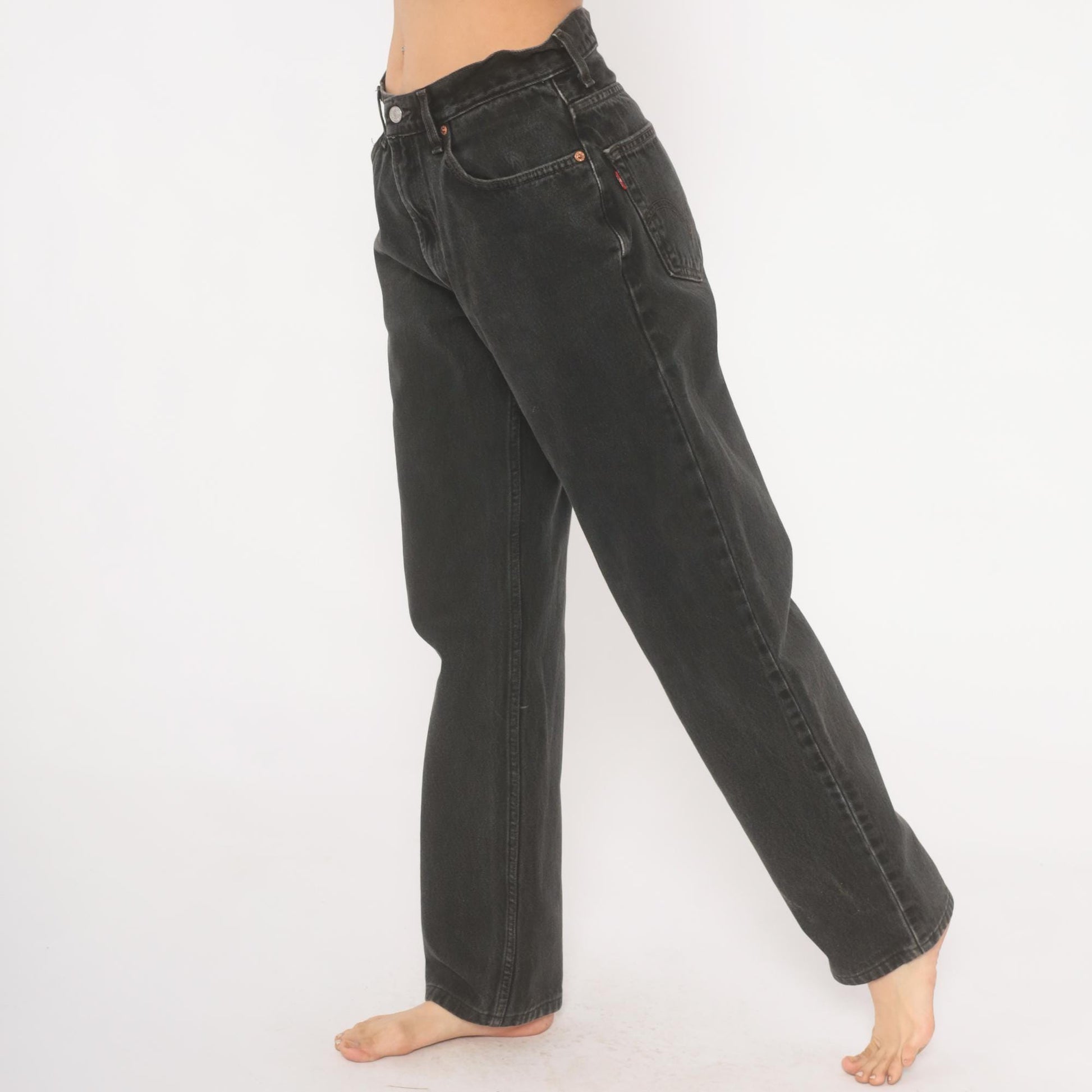 2000s Levi's 550 Faded Black High-Waisted Straight Leg Jeans 33 34