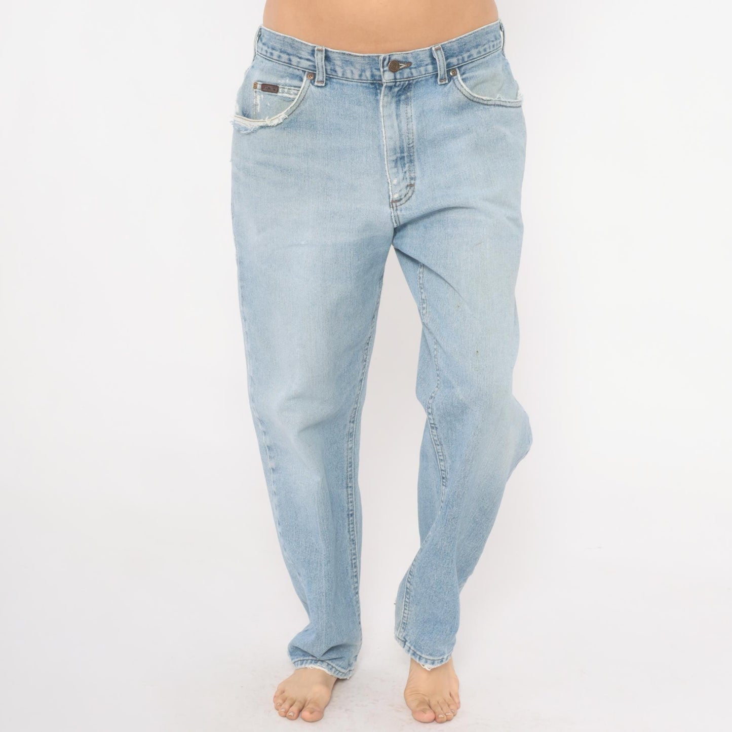 90s Lee Light Wash Straight Leg Jeans Distressed Denim 35W 30L