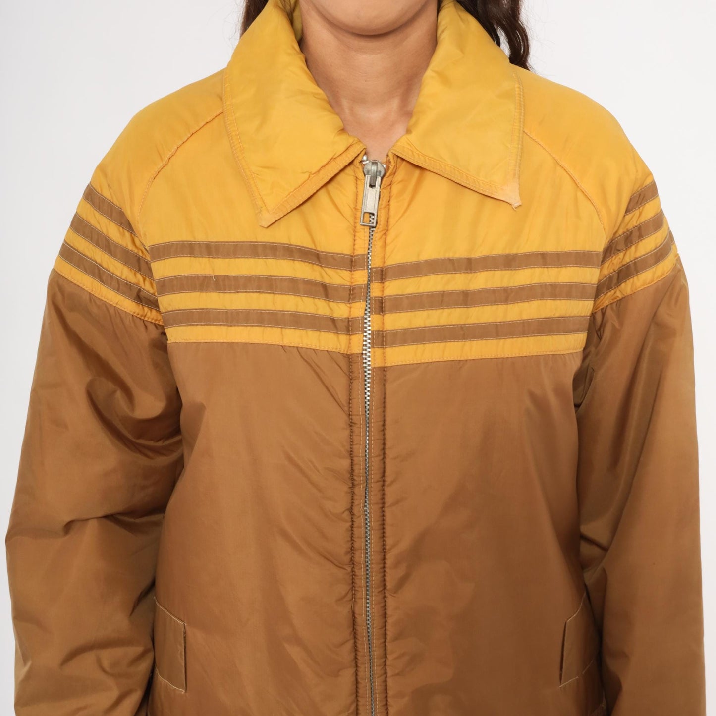 70s Douglas Park Two-Tone Windbreaker Puffer Jacket Brown Mustard Gold Medium M