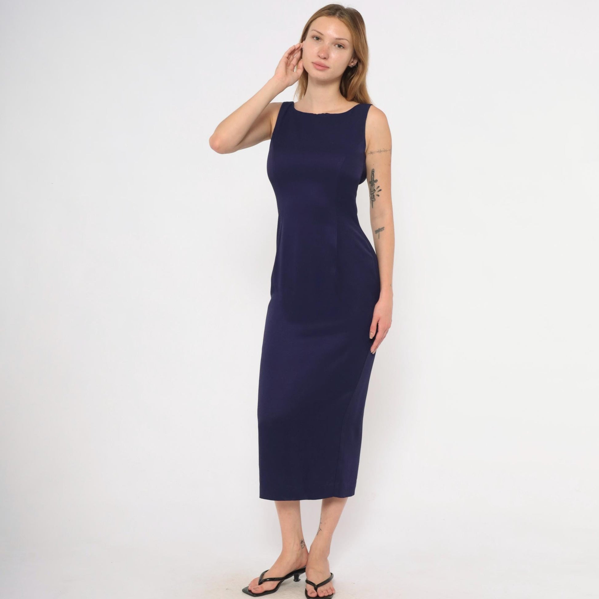 90s Scott McClintock Purple Sheath Dress Open Back Midi Plum Extra Small XS