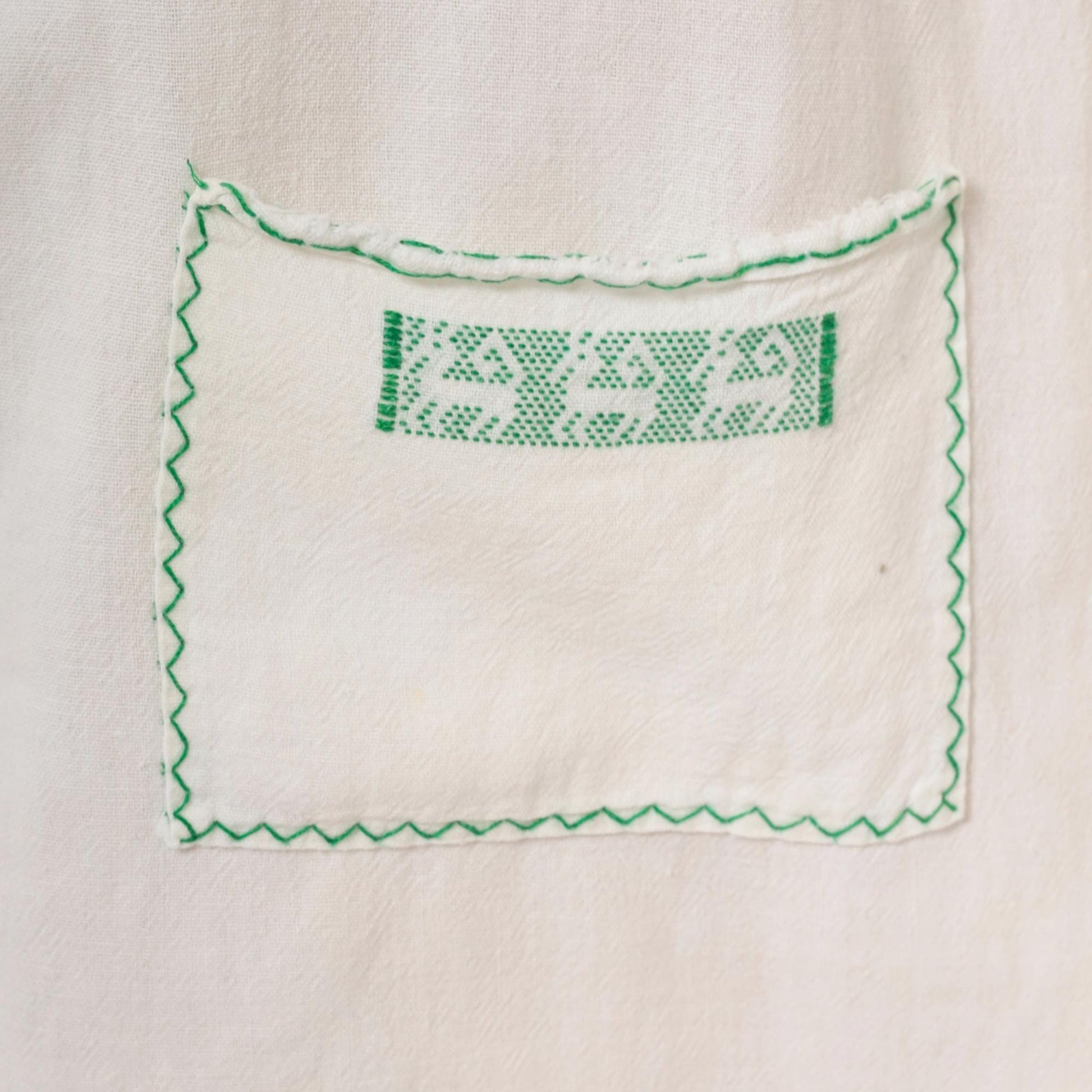80s White Green Embroidered Deer Mini Dress Cotton Puff Sleeve Square Neck Extra Small XS