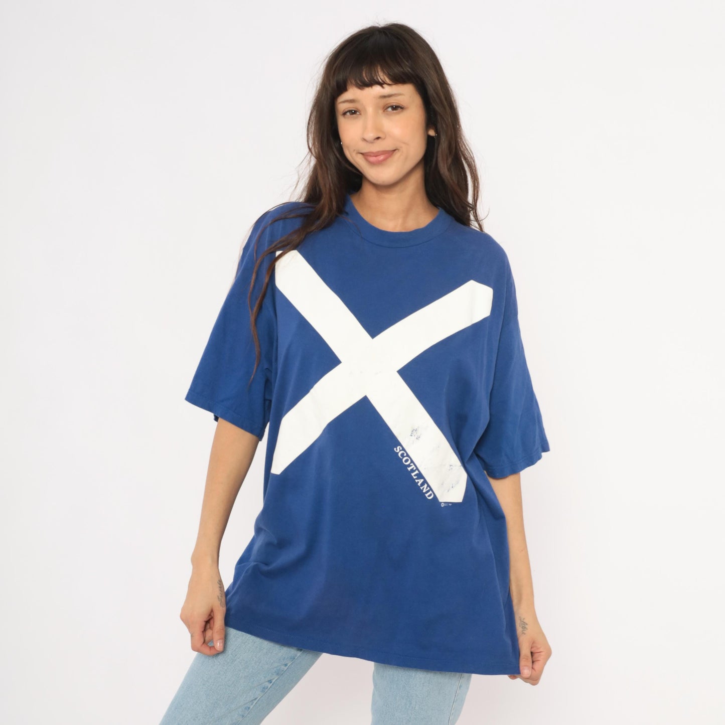 90s Scotland Saltire Flag Graphic Tee Jerzees Cobalt Blue Cotton Extra Large XL