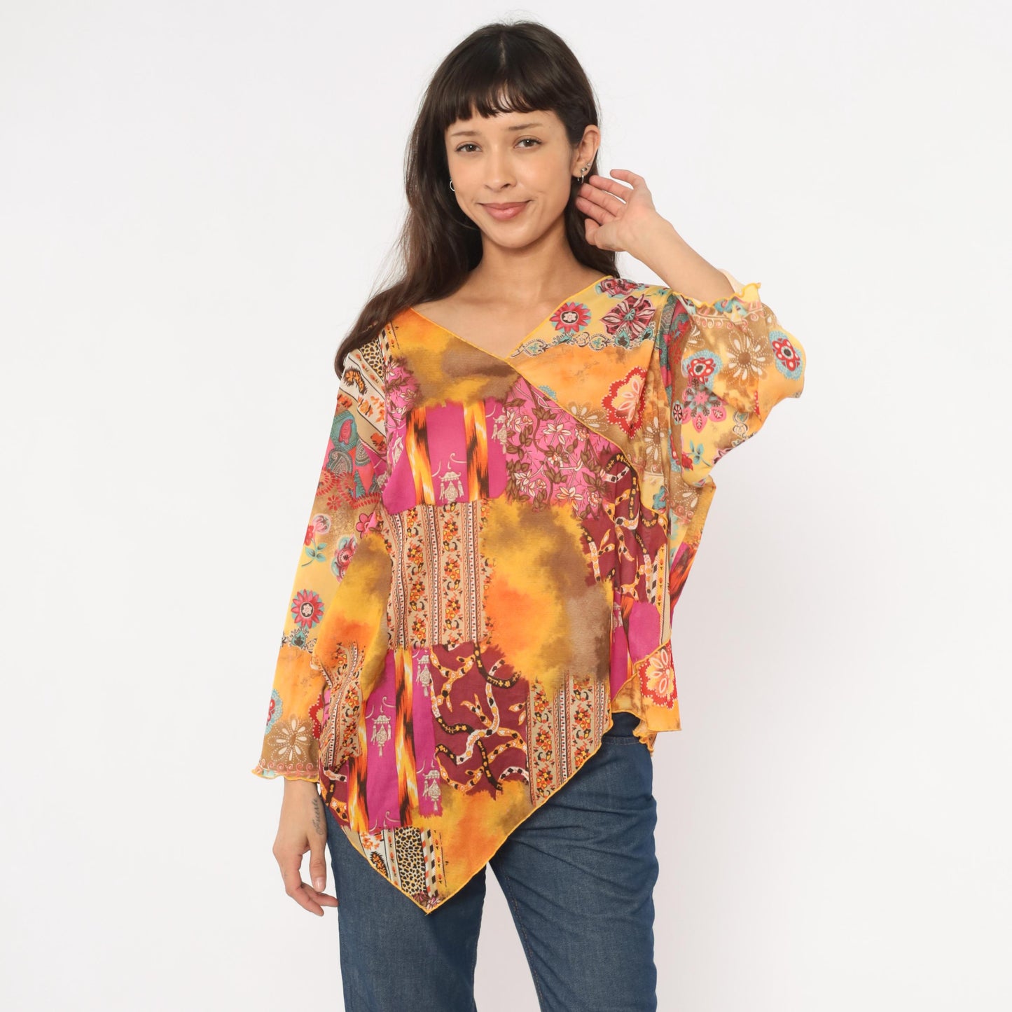 Y2K Studio Works Patchwork Blouse Paisley Floral Asymmetric Plus Size XXL