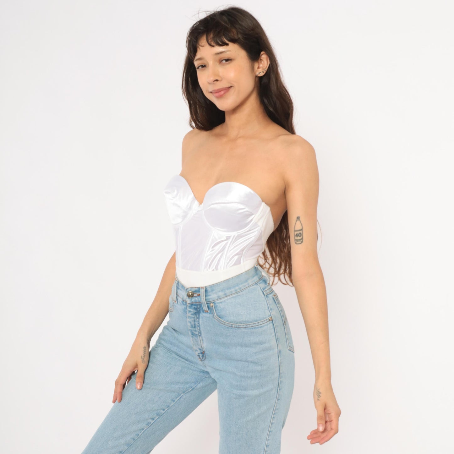Wonderbra White Satin Bustier Strapless Sweetheart Crop 34C