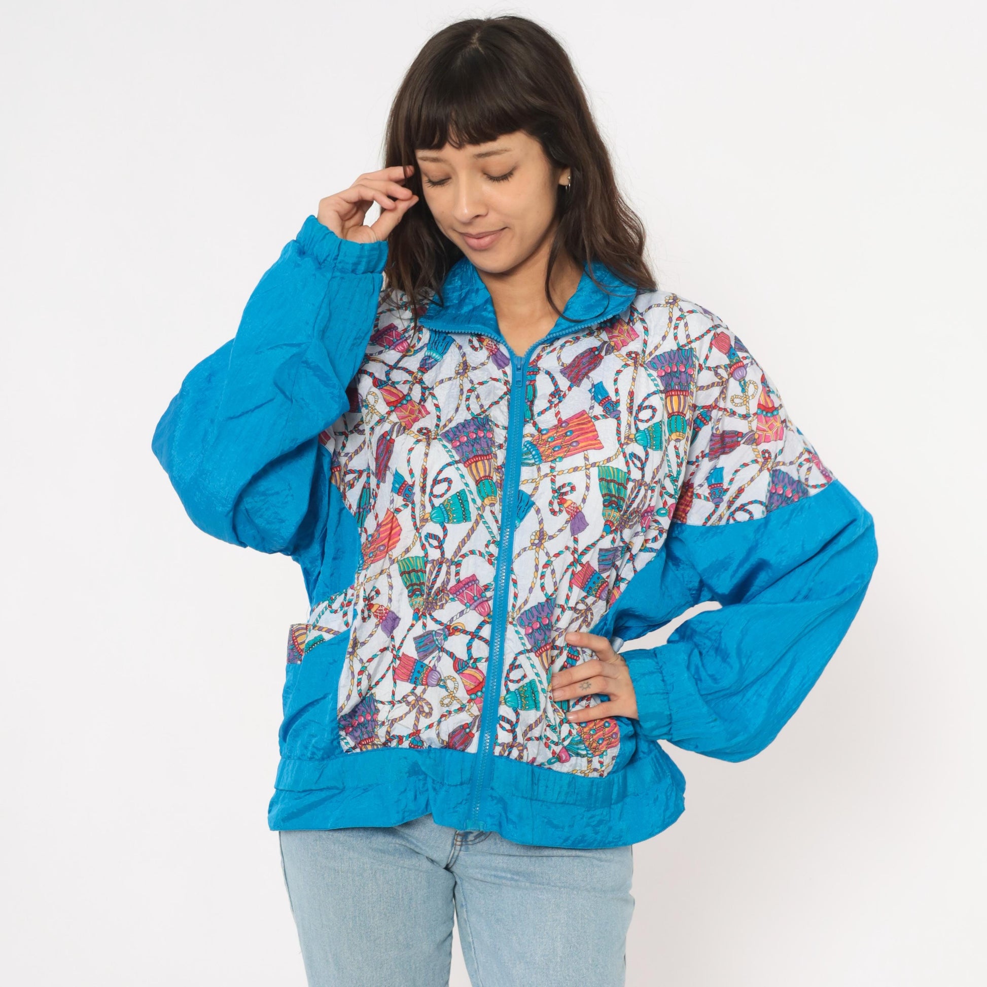 90s Westside Connection Windbreaker Teal White Crown Print Zip Jacket Large L