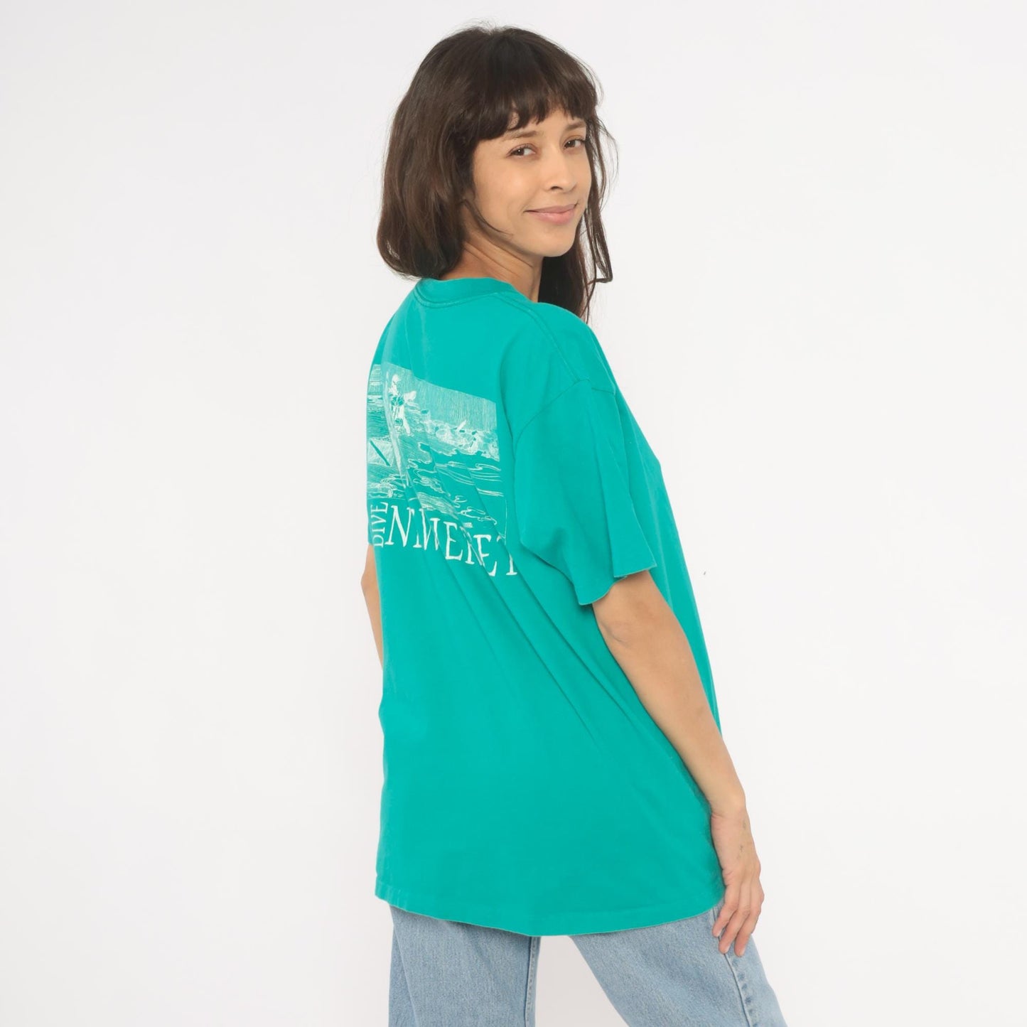 90s Divers Two Scuba Graphic T-Shirt Teal New Jersey Cotton Extra Large XL