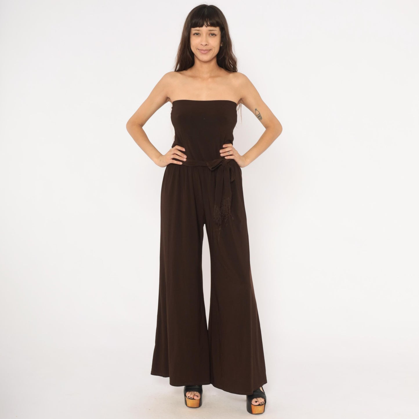 2000s MSK Chocolate Brown Strapless Jumpsuit Wide Leg Palazzo Medium M