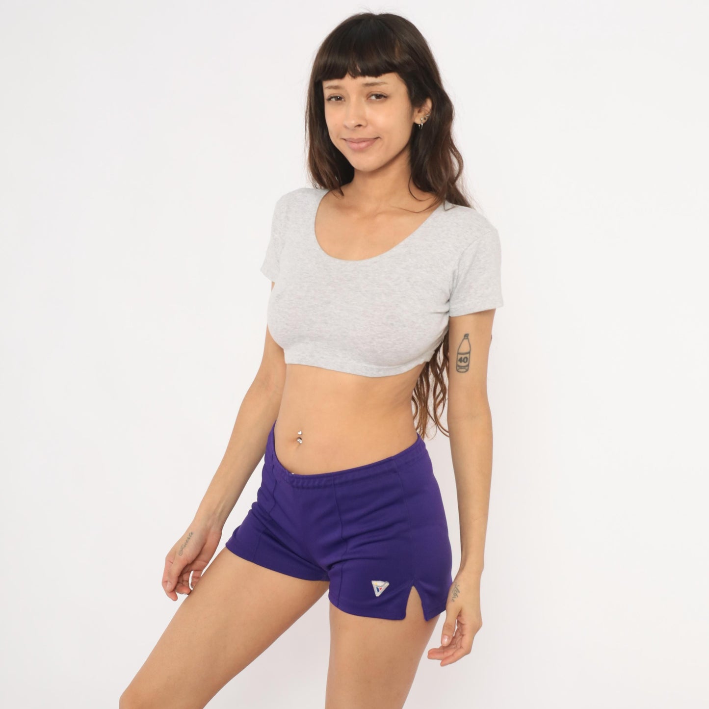90s Varsity Purple Athletic Shorts Low-Rise Mini Elastic Waist Small S
