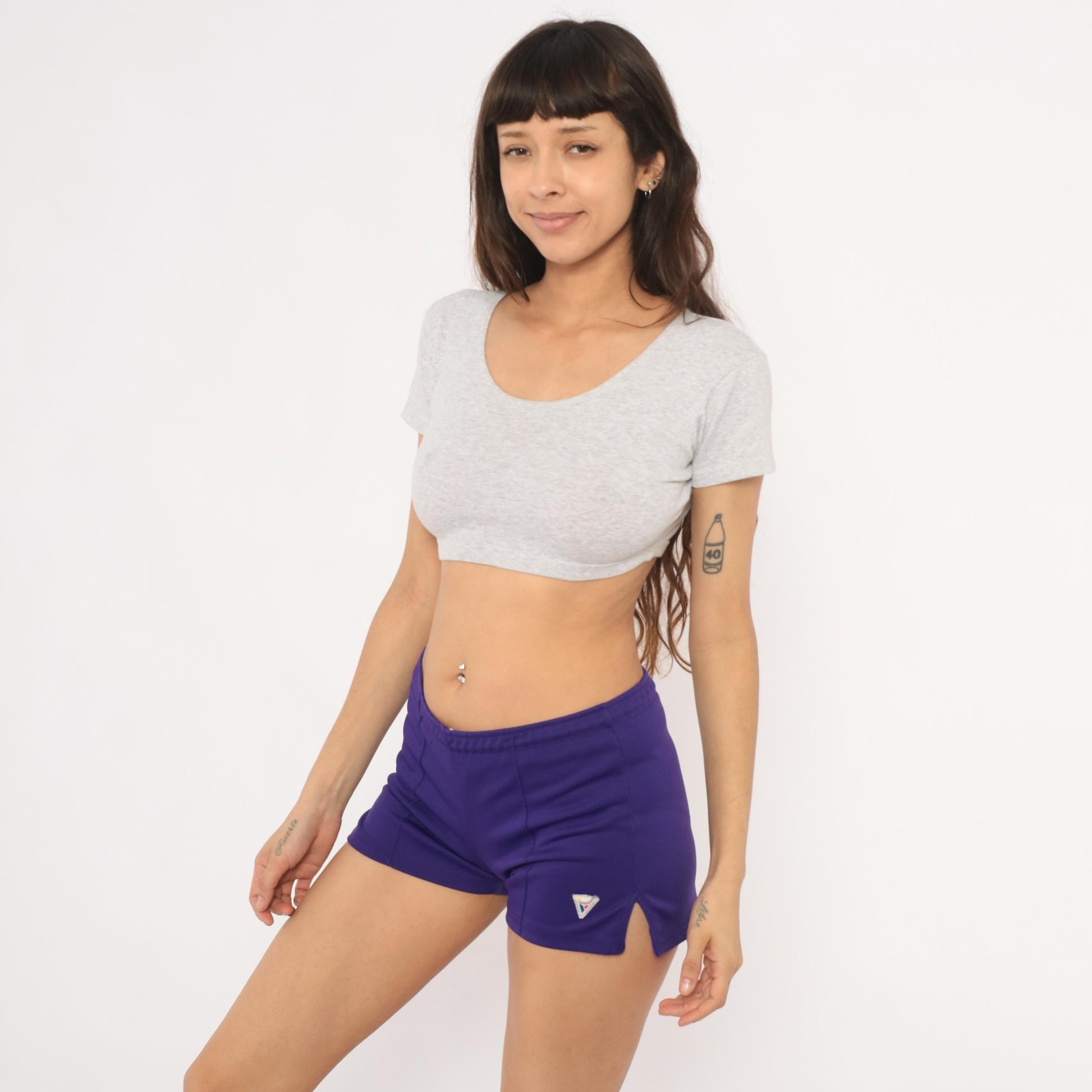 90s Varsity Purple Athletic Shorts Low-Rise Mini Elastic Waist Small S