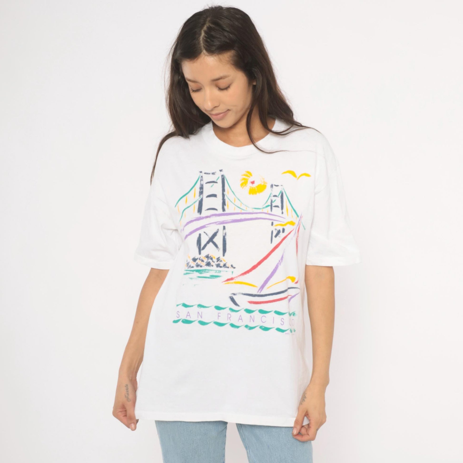 90s San Francisco Golden Gate Bridge Graphic Tee Cotton Unisex Large