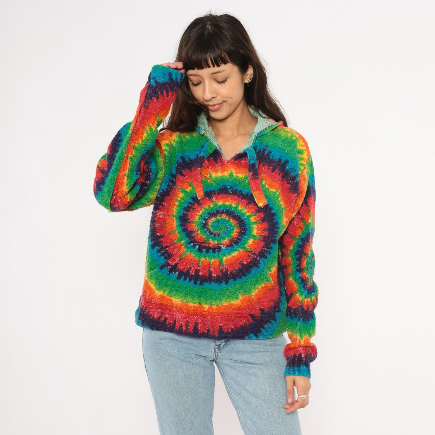 2000s Earth Ragz Rainbow Tie Dye Spiral Hoodie Cotton Medium M