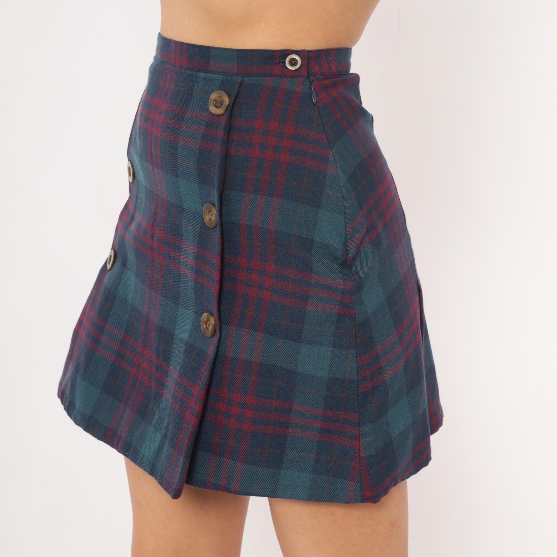 GAP 2000s Plaid Mini Skirt Navy Burgundy Tartan A-Line Small S
