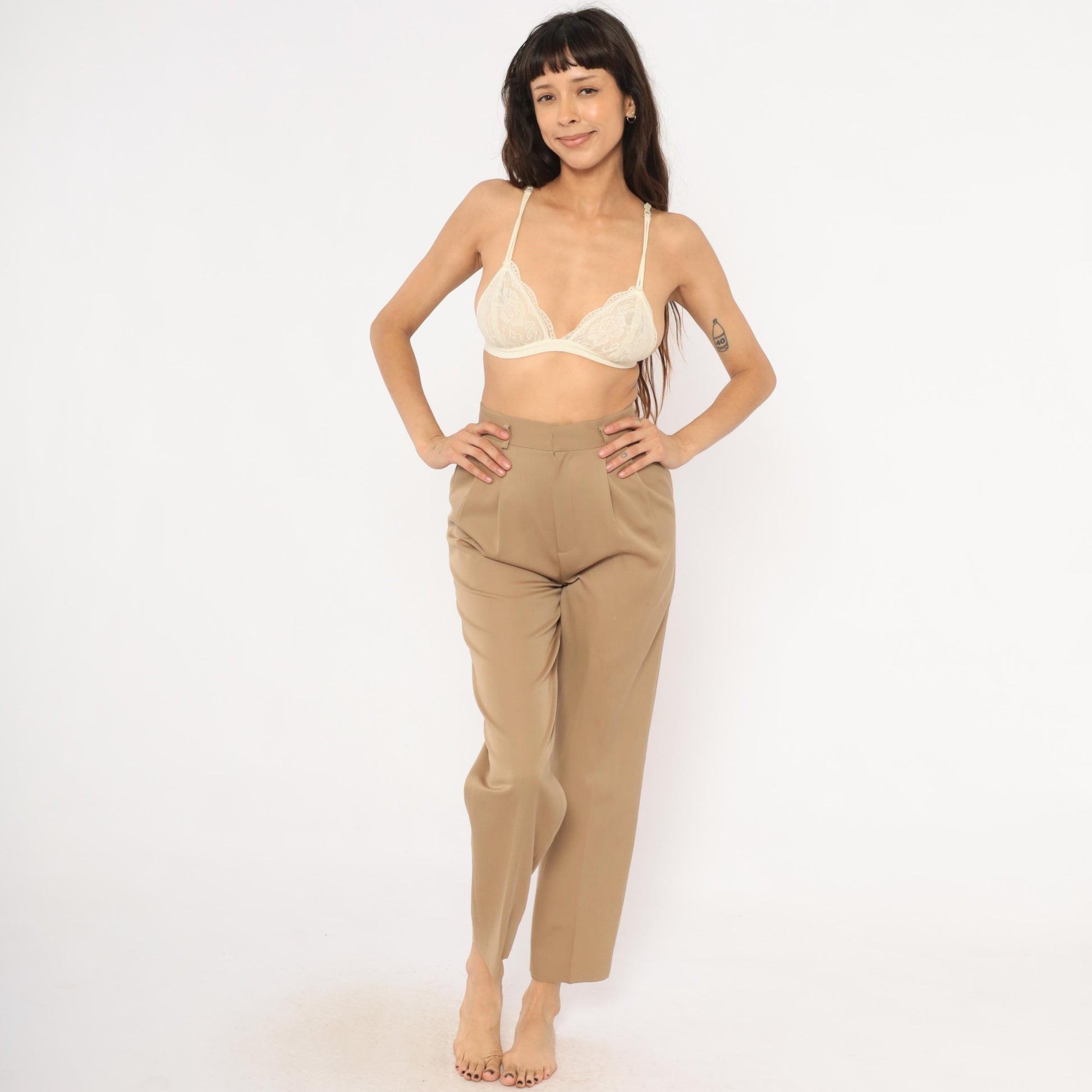 80s Classiques Entier Wool Trousers Tan Pleated High Waist Tapered Extra Small