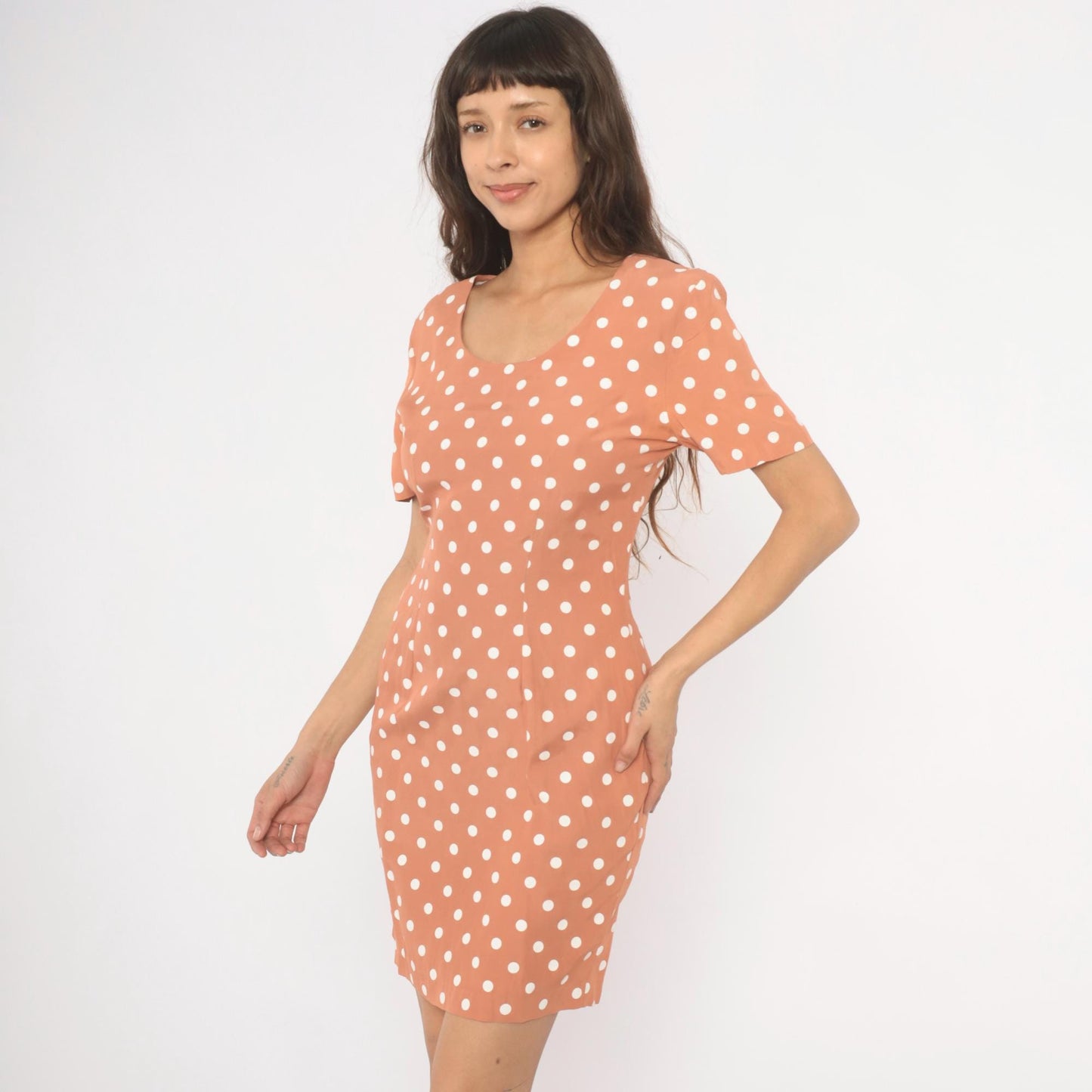 80s My Michelle Polka Dot Mini Dress Salmon Pink White Small S