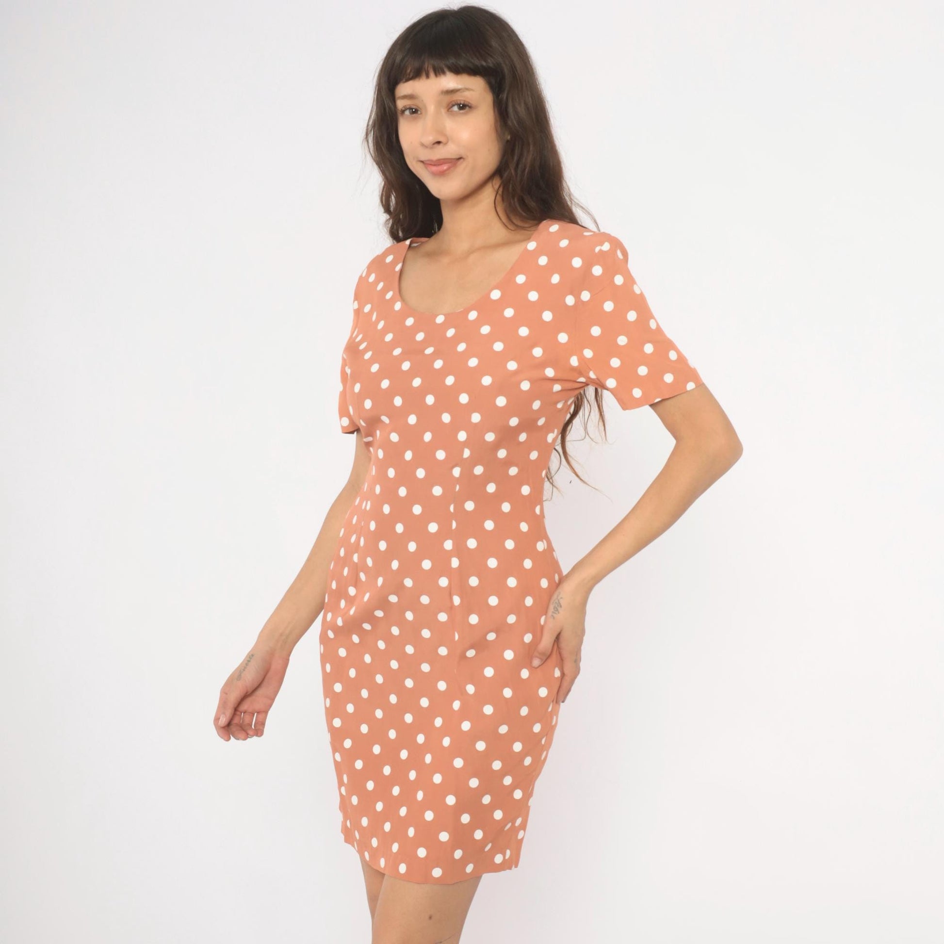 80s My Michelle Polka Dot Mini Dress Salmon Pink White Small S