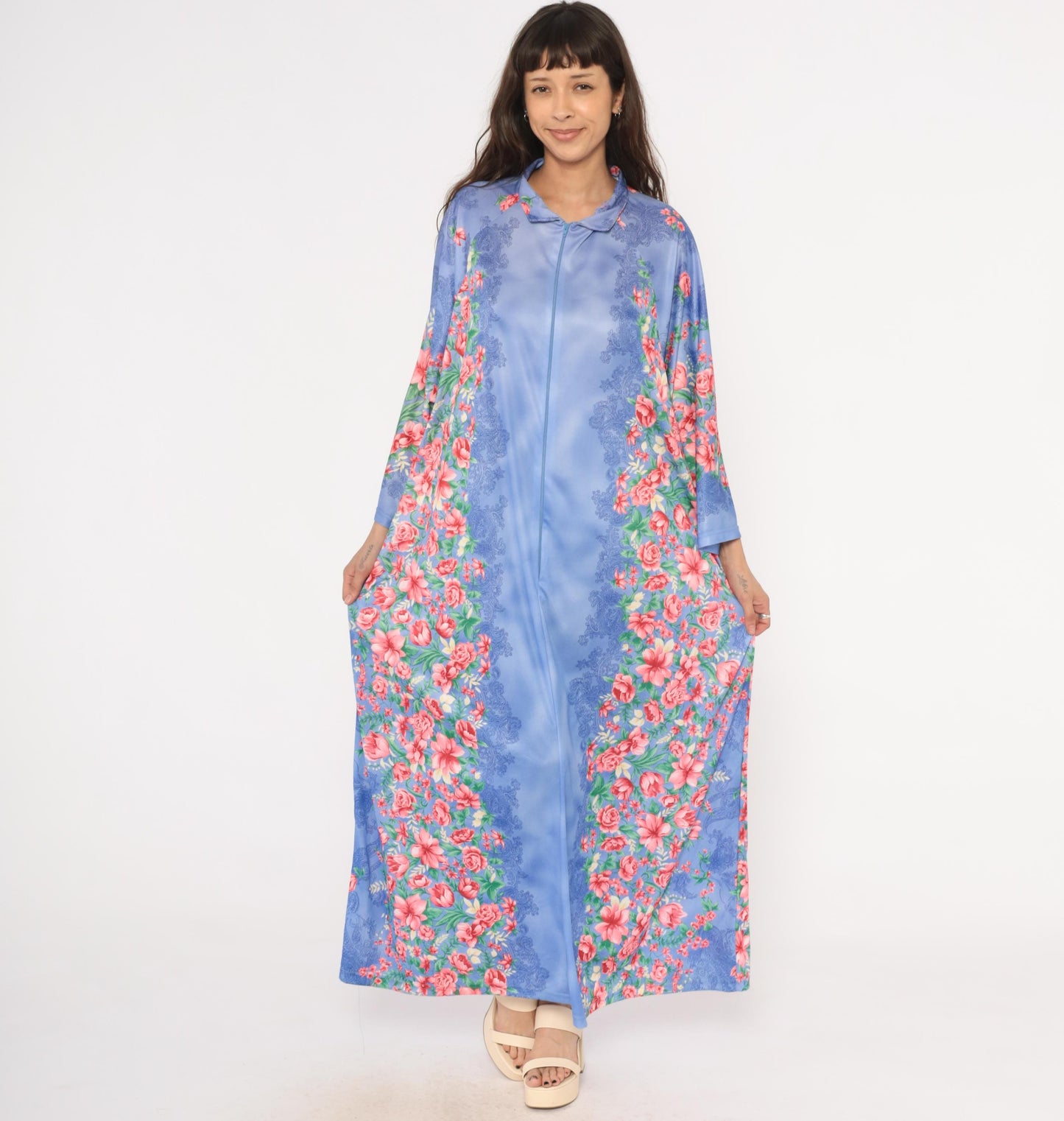 90s Anthony Richards Periwinkle Floral Kaftan Maxi Loungewear Plus Size XXL