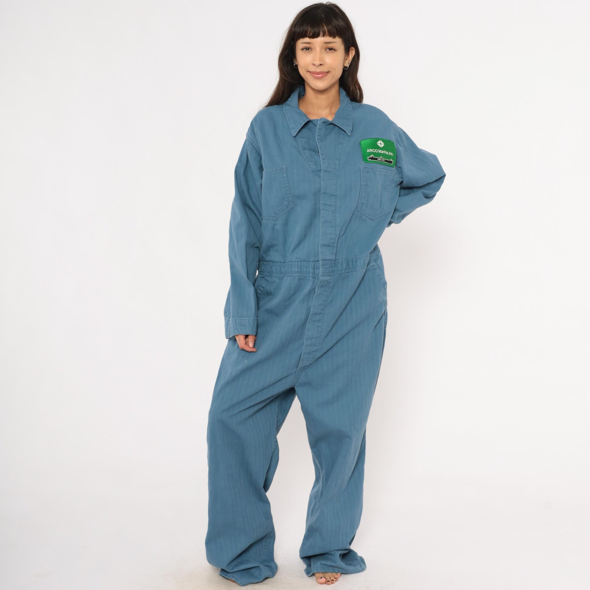 80s Ambassador Uniform Co. Blue Cotton Coveralls ARCO Marine Patch XXL