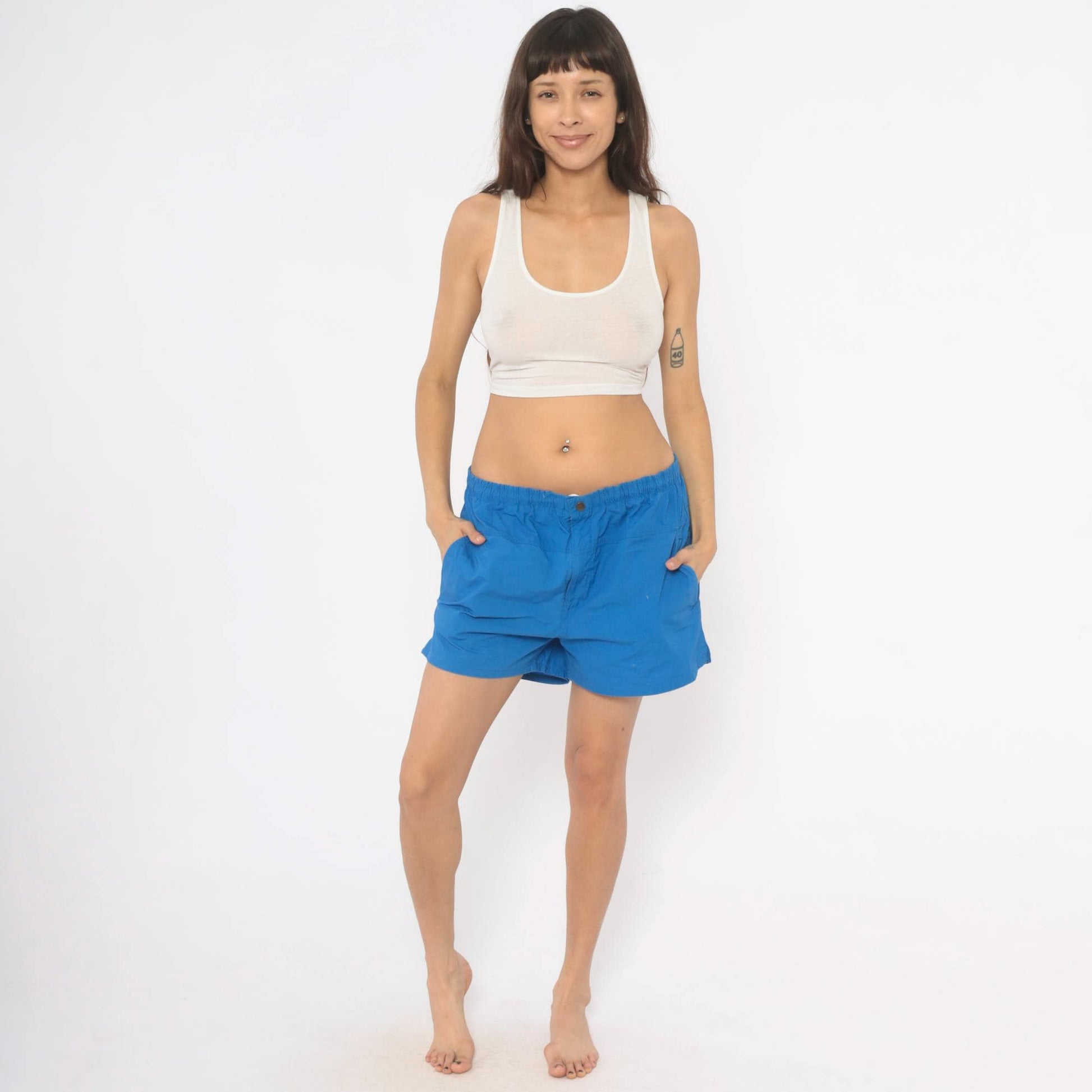 90s Crew Royal Blue Swim Trunks Cotton Elastic Waist Shorts Large L