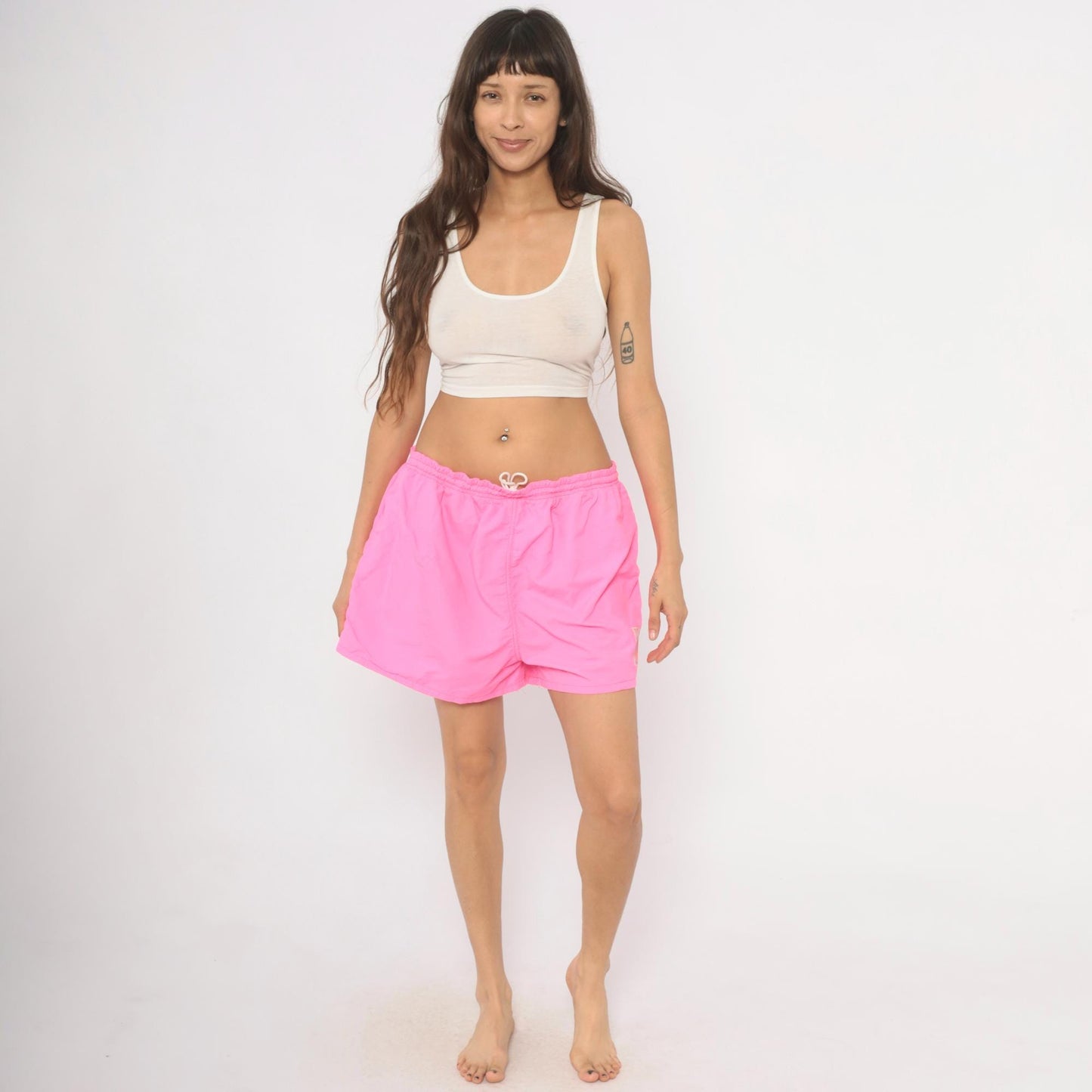 90s TYR Sport Hot Pink Swim Trunks Geometric Logo Neon Shorts Medium