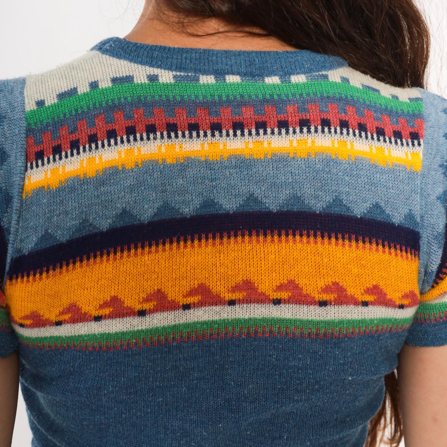 70s JCPenney Southwestern Fair Isle Knit Top Cap Sleeve Cropped Extra Small XS