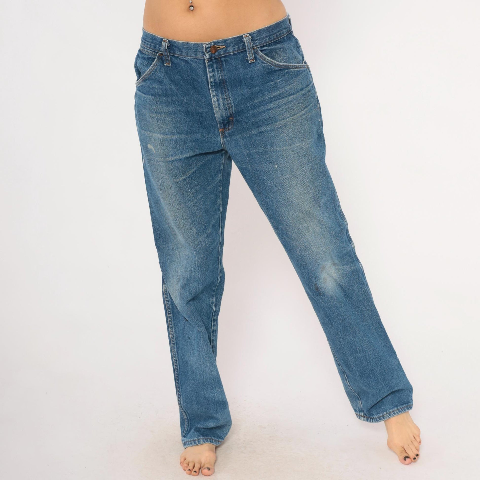 Red Kap Workwear Jeans 2000s Distressed Denim Straight Leg Blue Faded Wash Medium