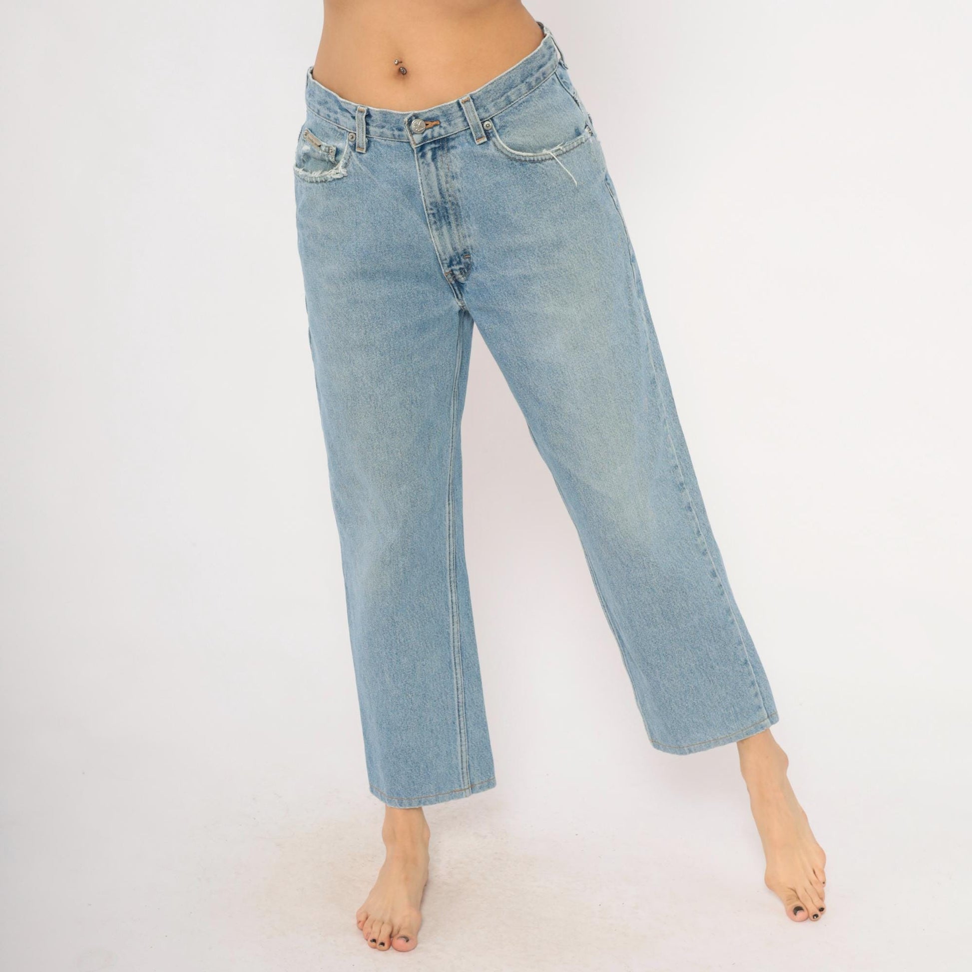 Calvin Klein Light Wash Straight Leg Jeans 00s Distressed Ankle Denim Medium