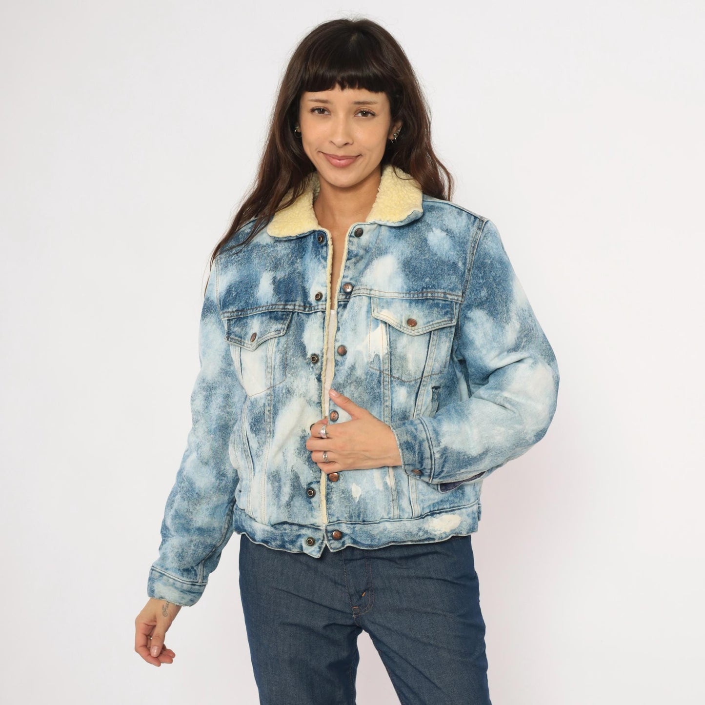 90s Silver Spur Western Acid Wash Denim Jacket Sherpa Lined Small