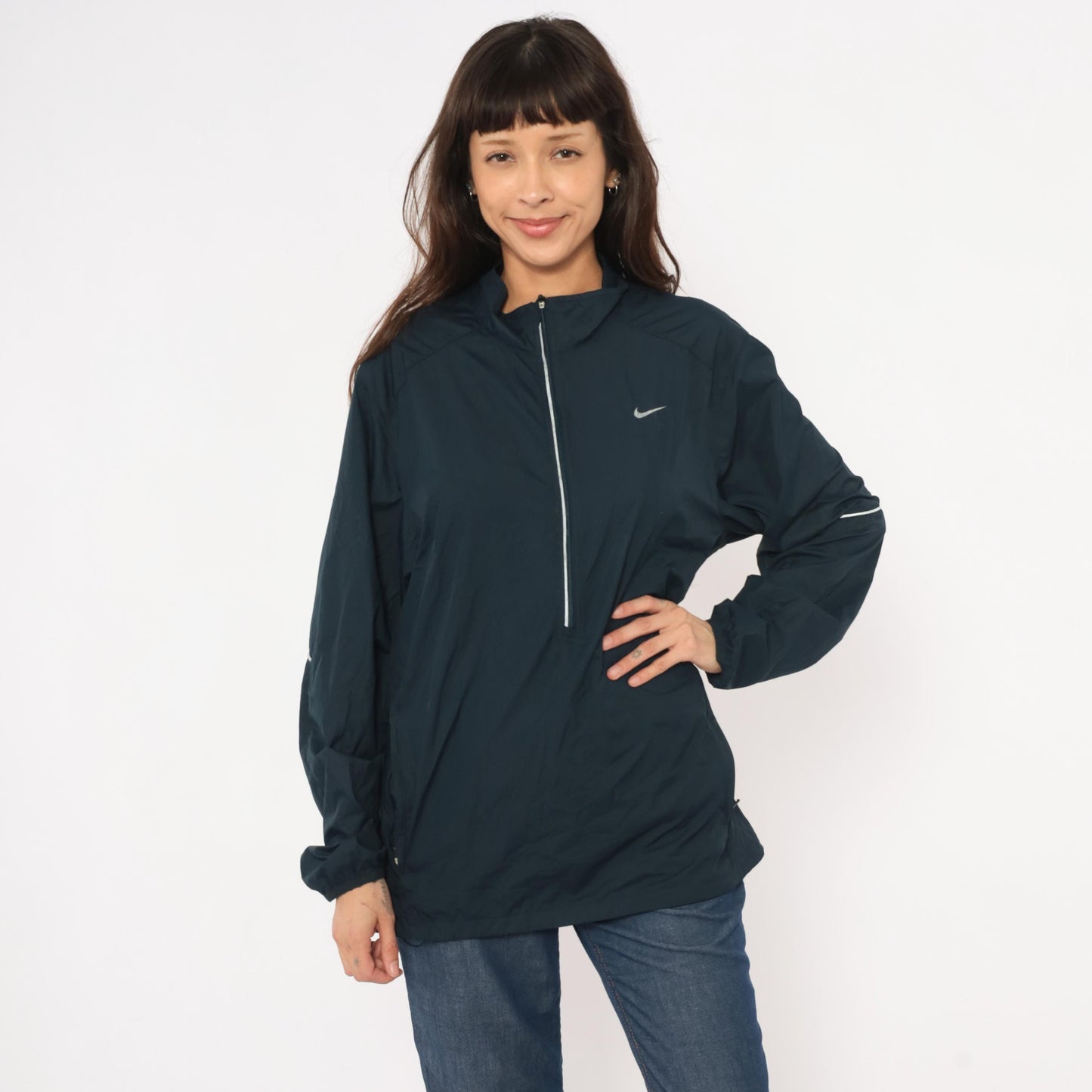 2000s Nike Half-Zip Windbreaker Navy Pullover Reflective Jacket Large L