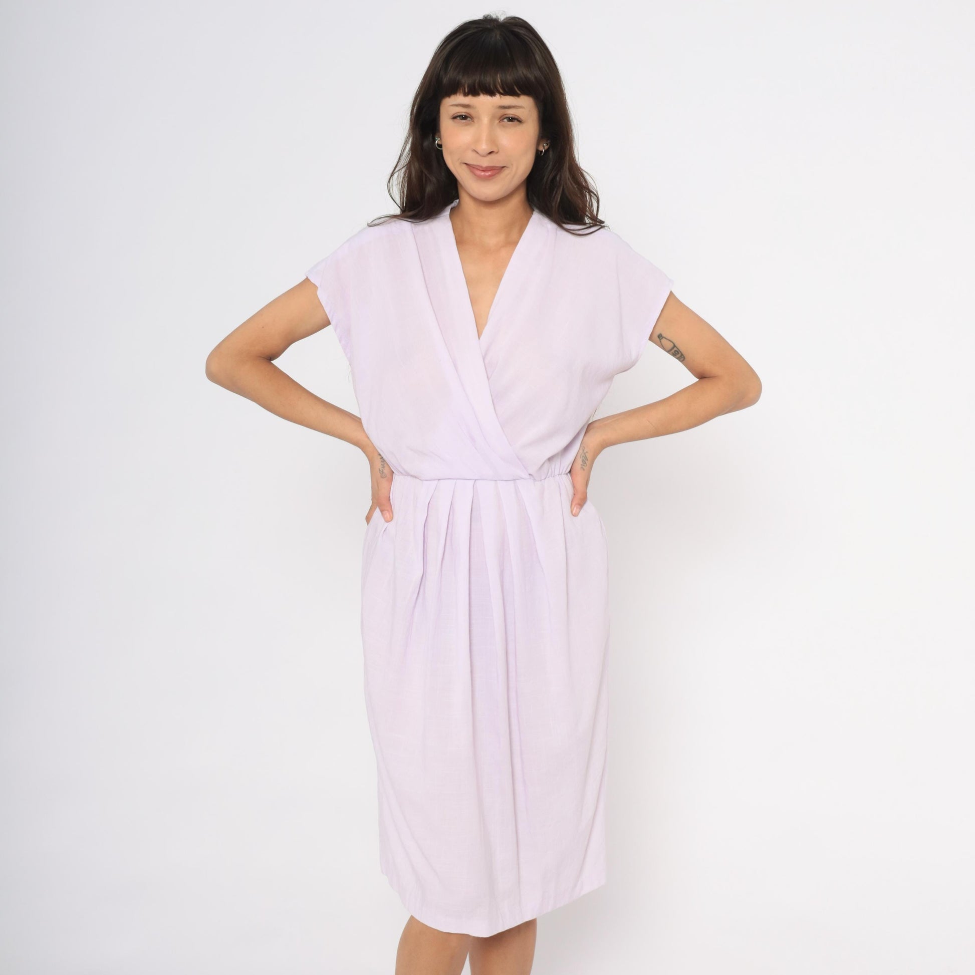 90s Carriage Court Lilac Wrap Dress Cap Sleeve Knee-Length Medium M
